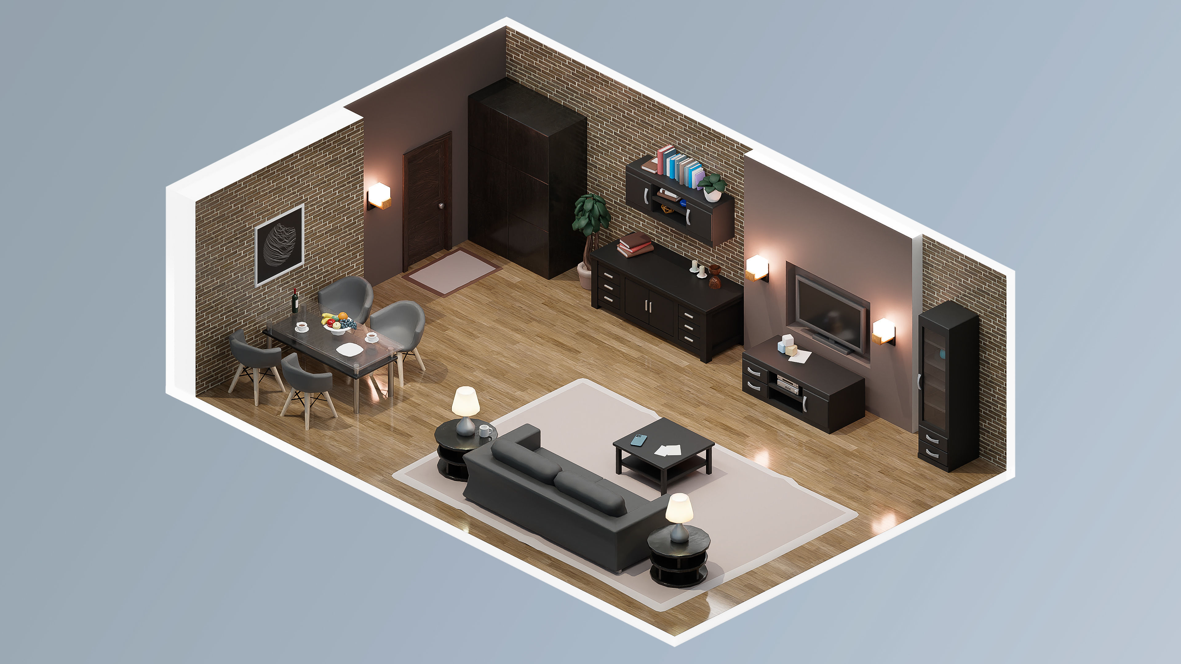 Interior Realistic Low-poly 3D model_5
