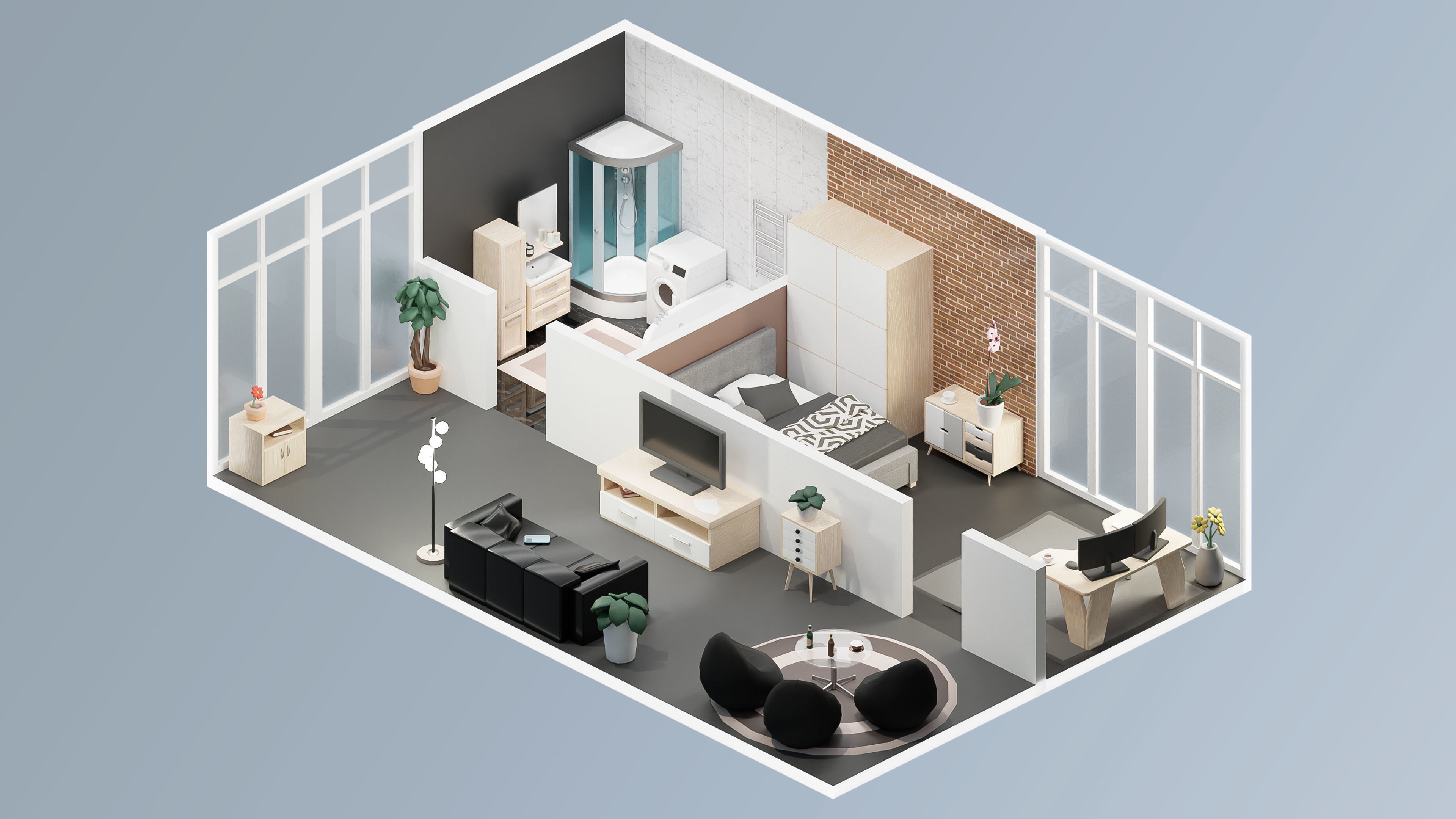Interior Realistic Low-poly 3D model_36
