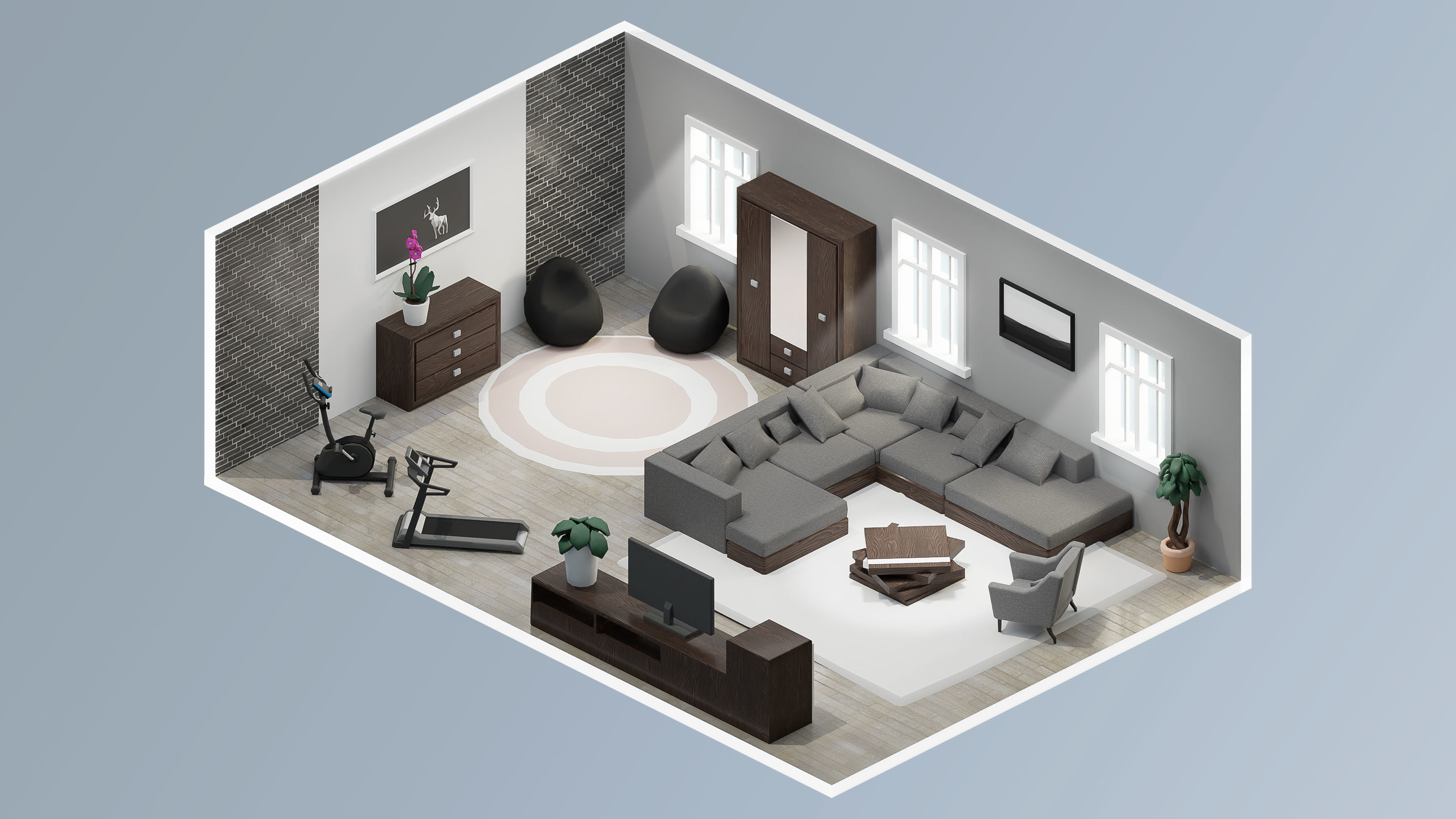 Interior Realistic Low-poly 3D model_10