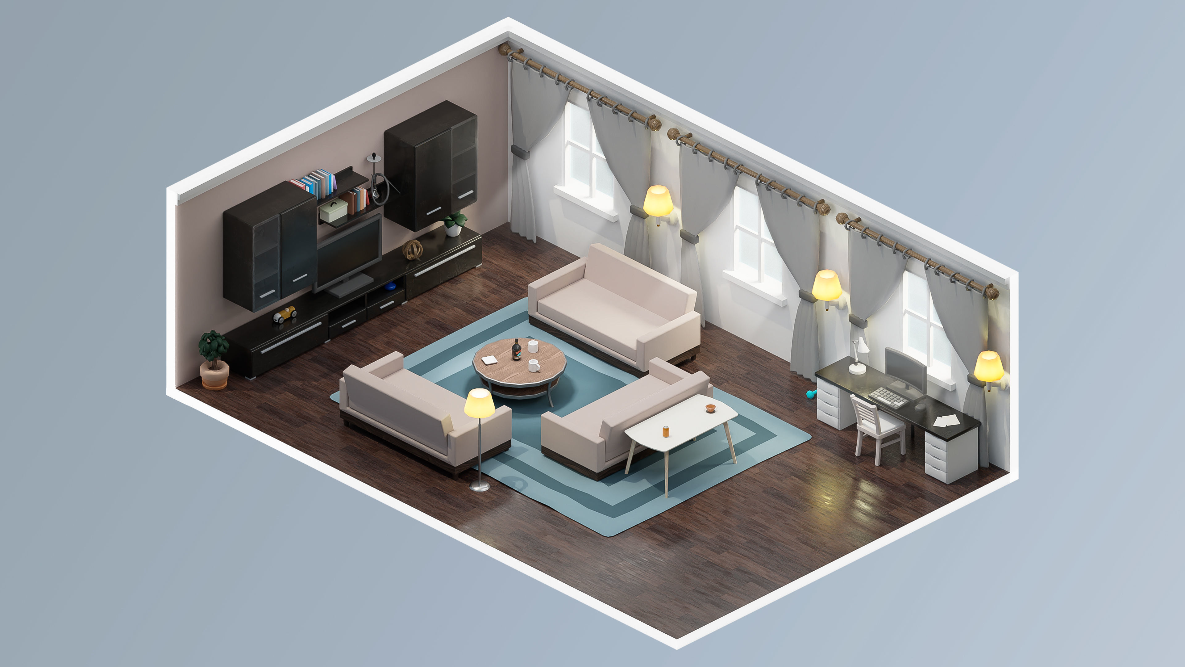 Interior Realistic Low-poly 3D model_9