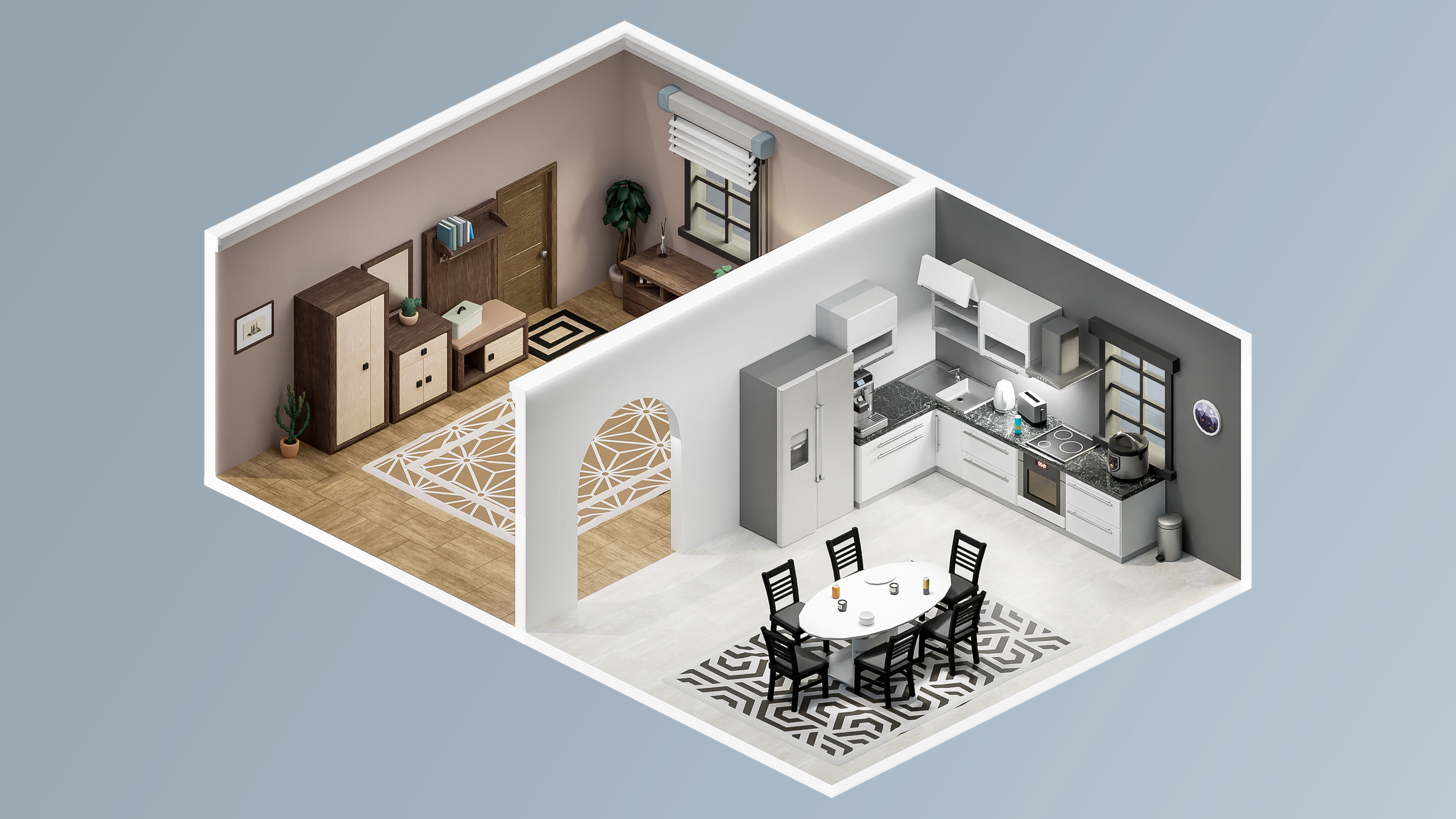 Interior Realistic Low-poly 3D model_6