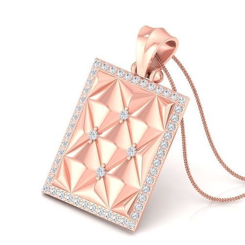 pendent rose gold square pendant with diamonds 3D print model