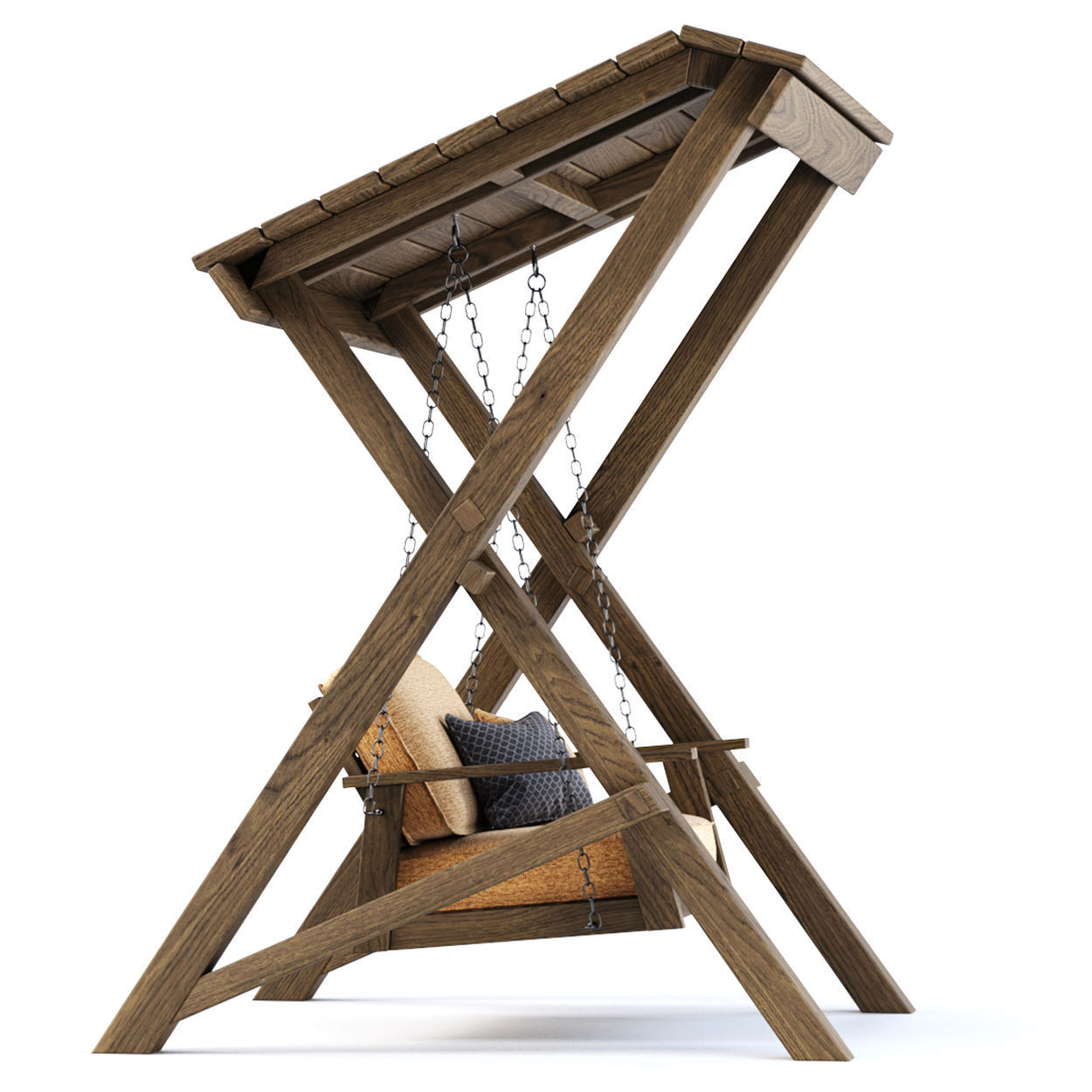 Nia Wooden Garden Single Swing by Bpoint Design 3D model_2