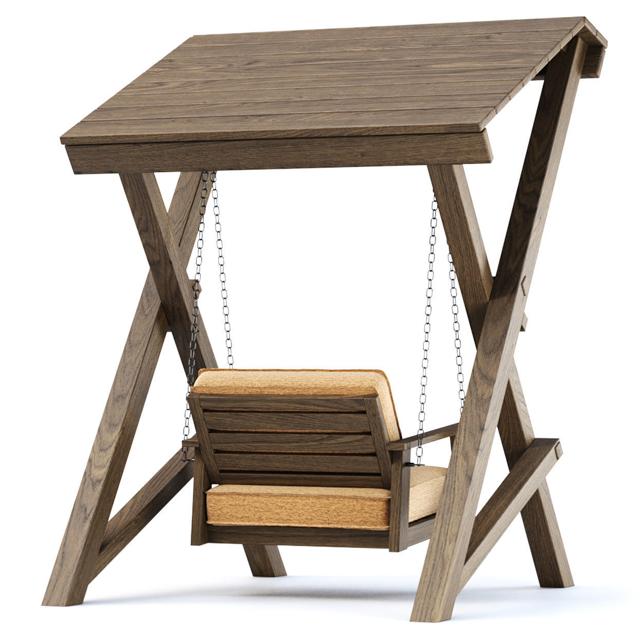 Nia Wooden Garden Single Swing by Bpoint Design 3D model_3
