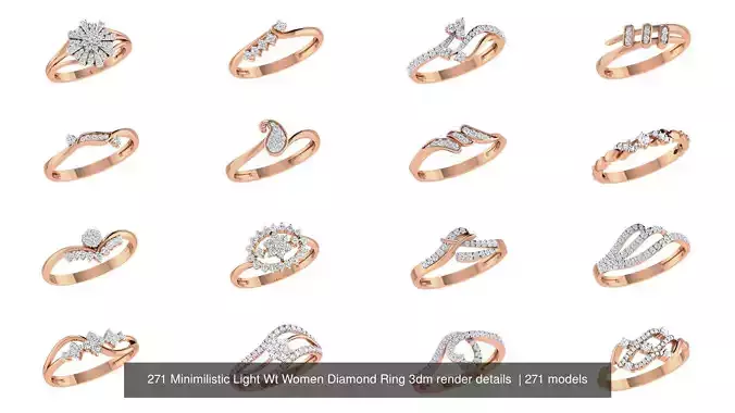 271 Minimilistic Light Wt Women Diamond Ring 3dm render details 
