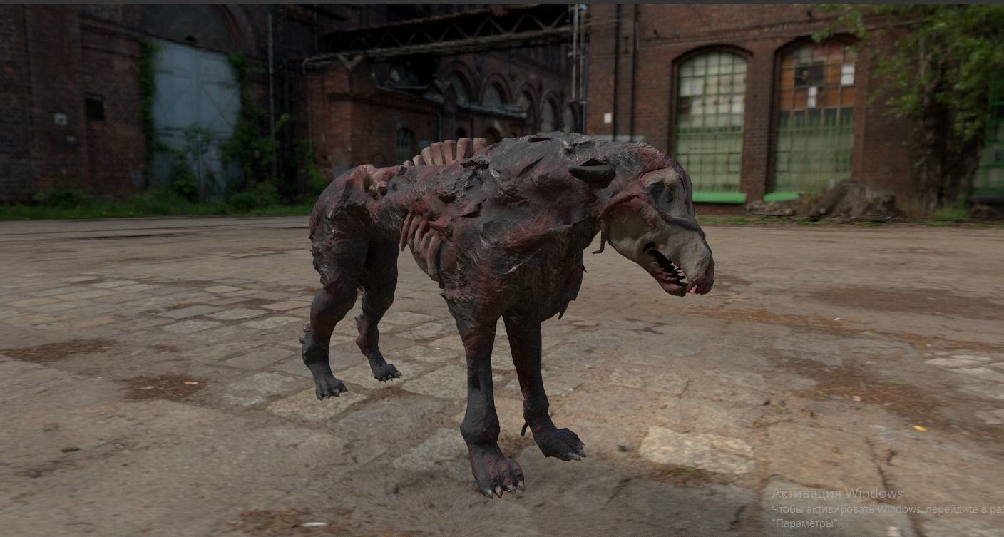 Zombie wolf dog Low-poly 3D model_1