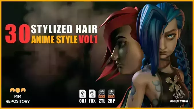 30 Stylized Hair Base Mesh -Anime Style - VOL 01