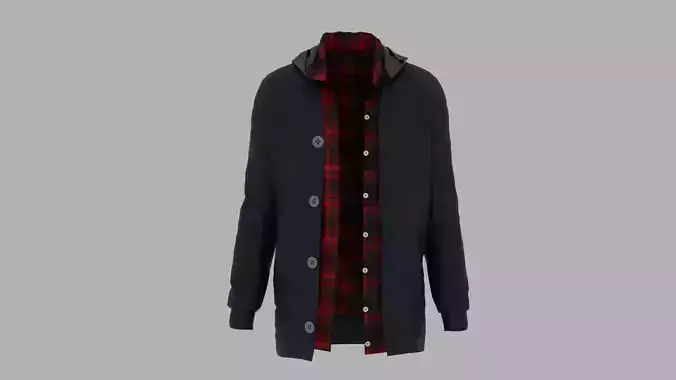 Jacket with hood and plaid pattern