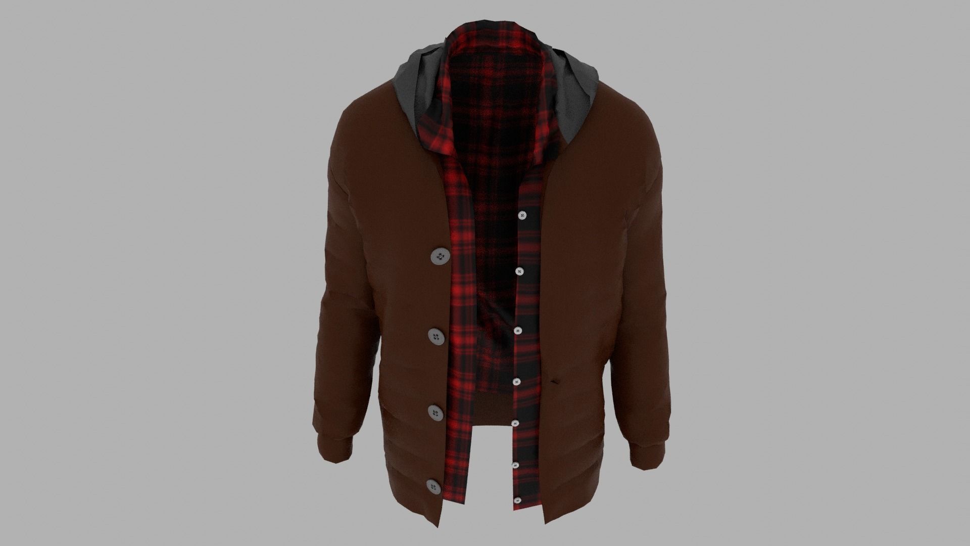 Jacket coat and plaid shirt Low-poly 3D model_6