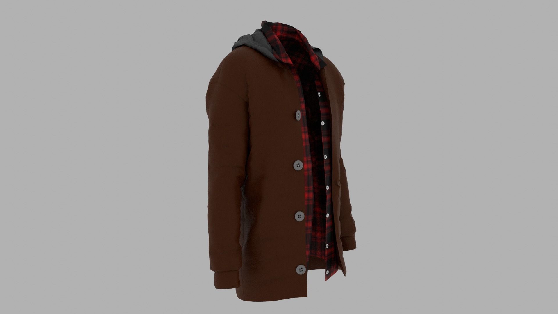 Jacket coat and plaid shirt Low-poly 3D model_2