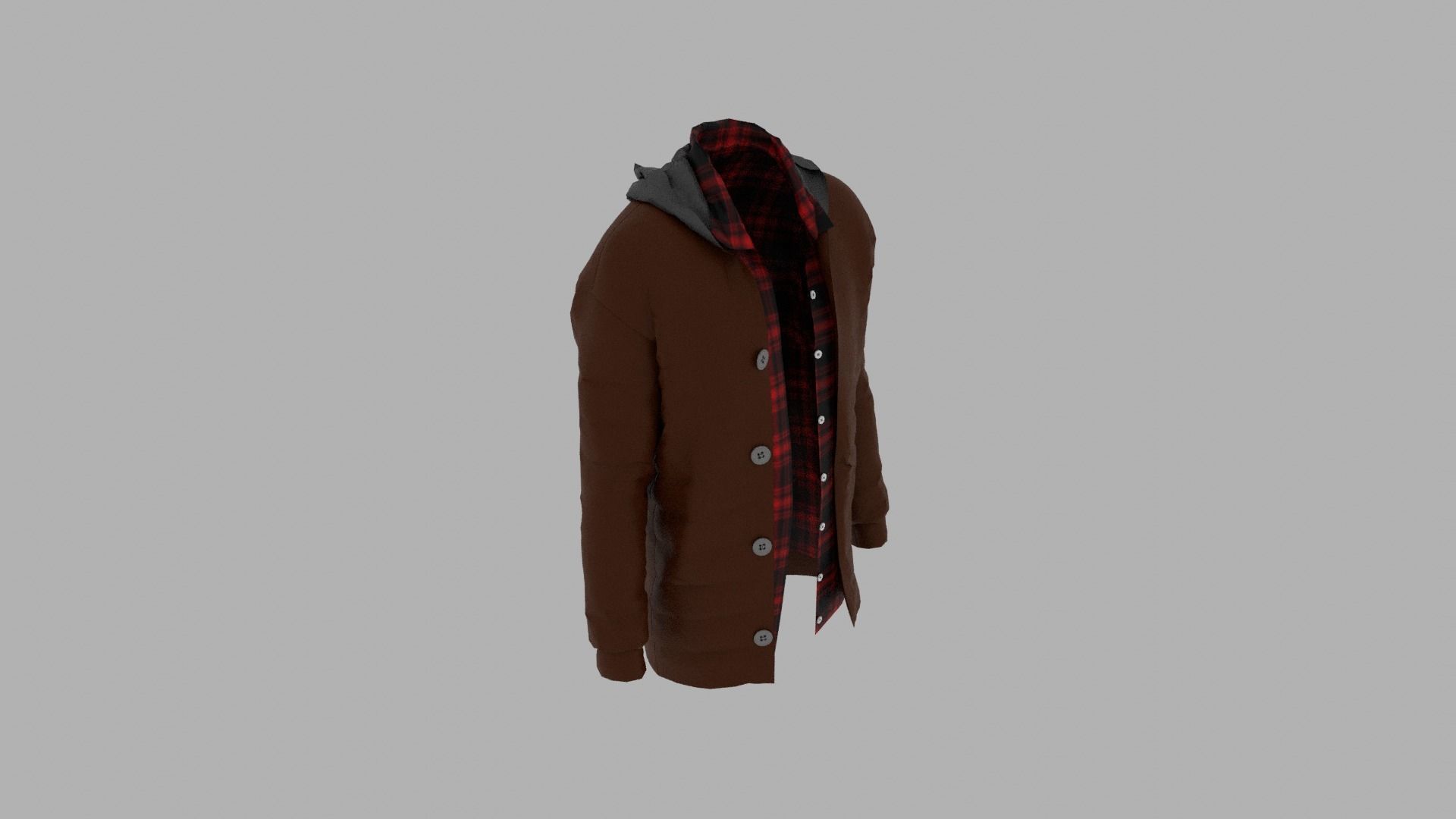 Jacket coat and plaid shirt Low-poly 3D model_5