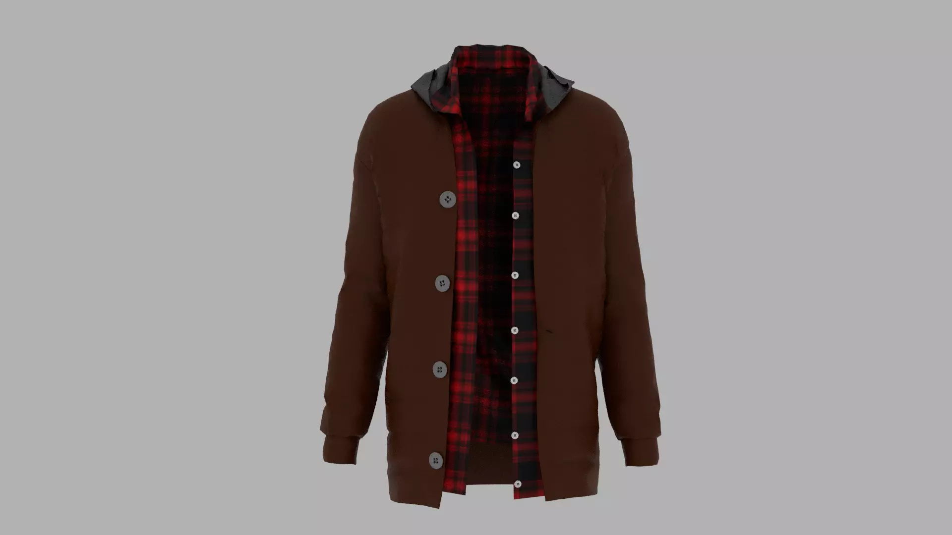Jacket coat and plaid shirt Low-poly 3D model_0