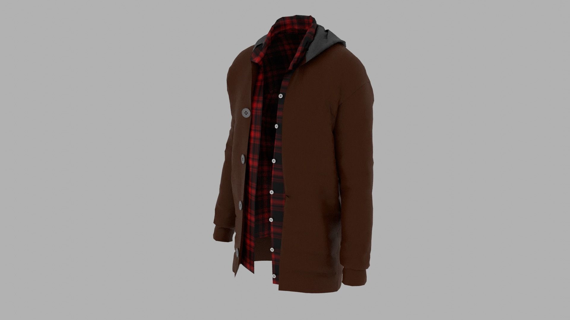 Jacket coat and plaid shirt Low-poly 3D model_1