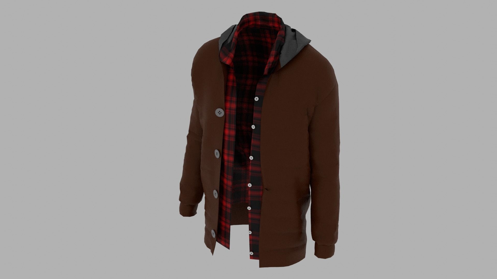 Jacket coat and plaid shirt Low-poly 3D model_4