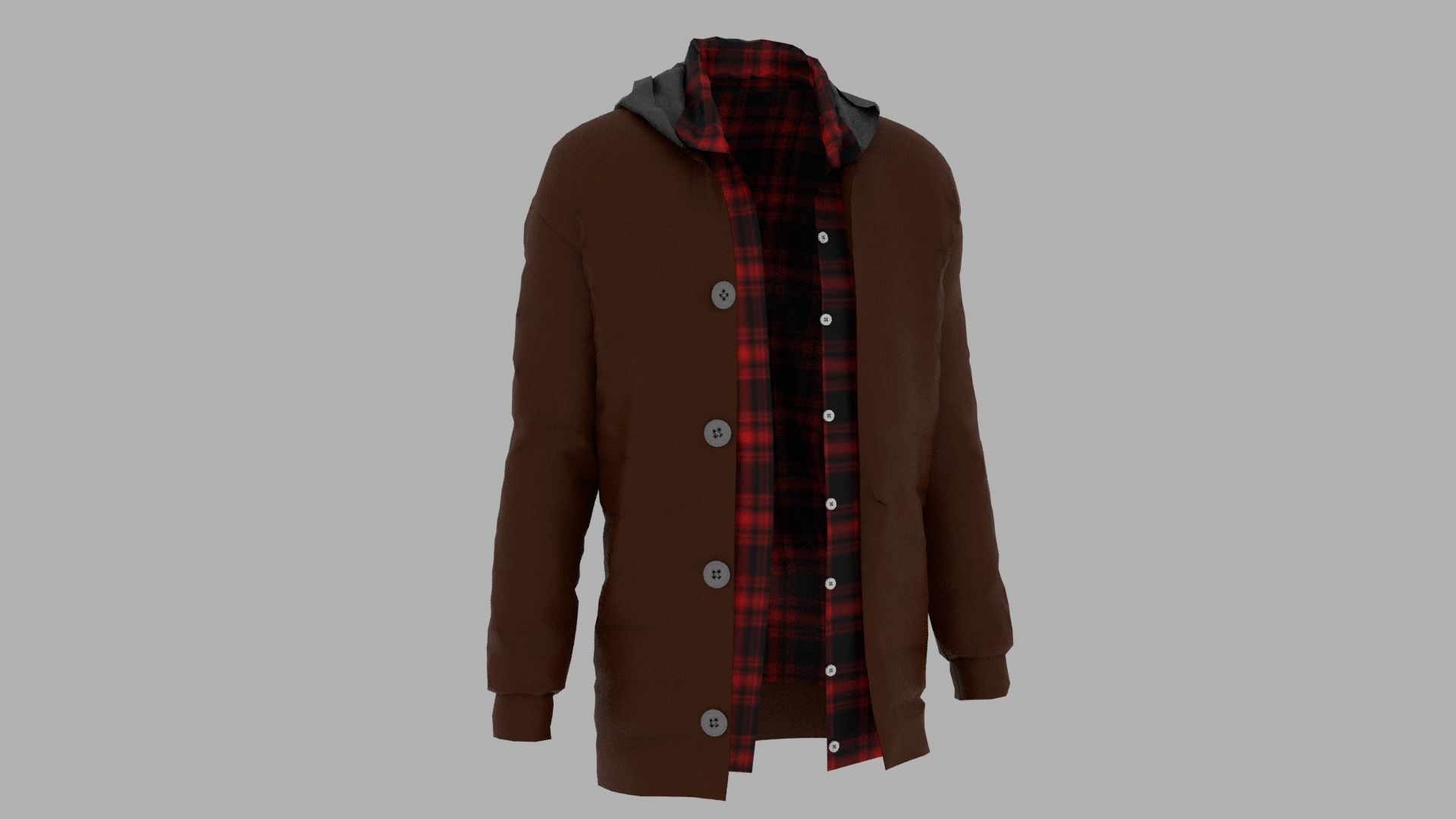 Jacket coat and plaid shirt Low-poly 3D model_3