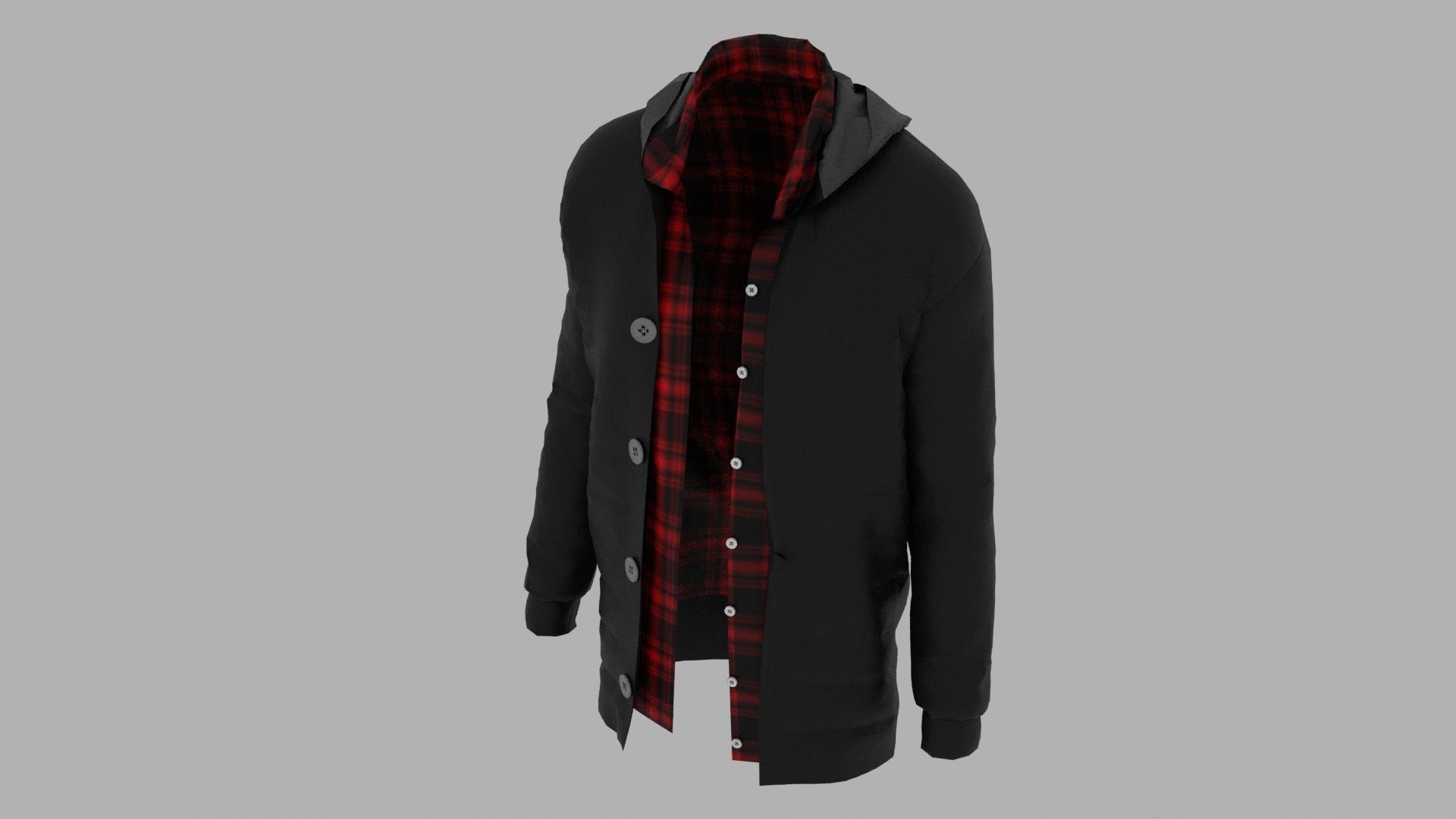 Jacket coat with plaid Low-poly 3D model_4