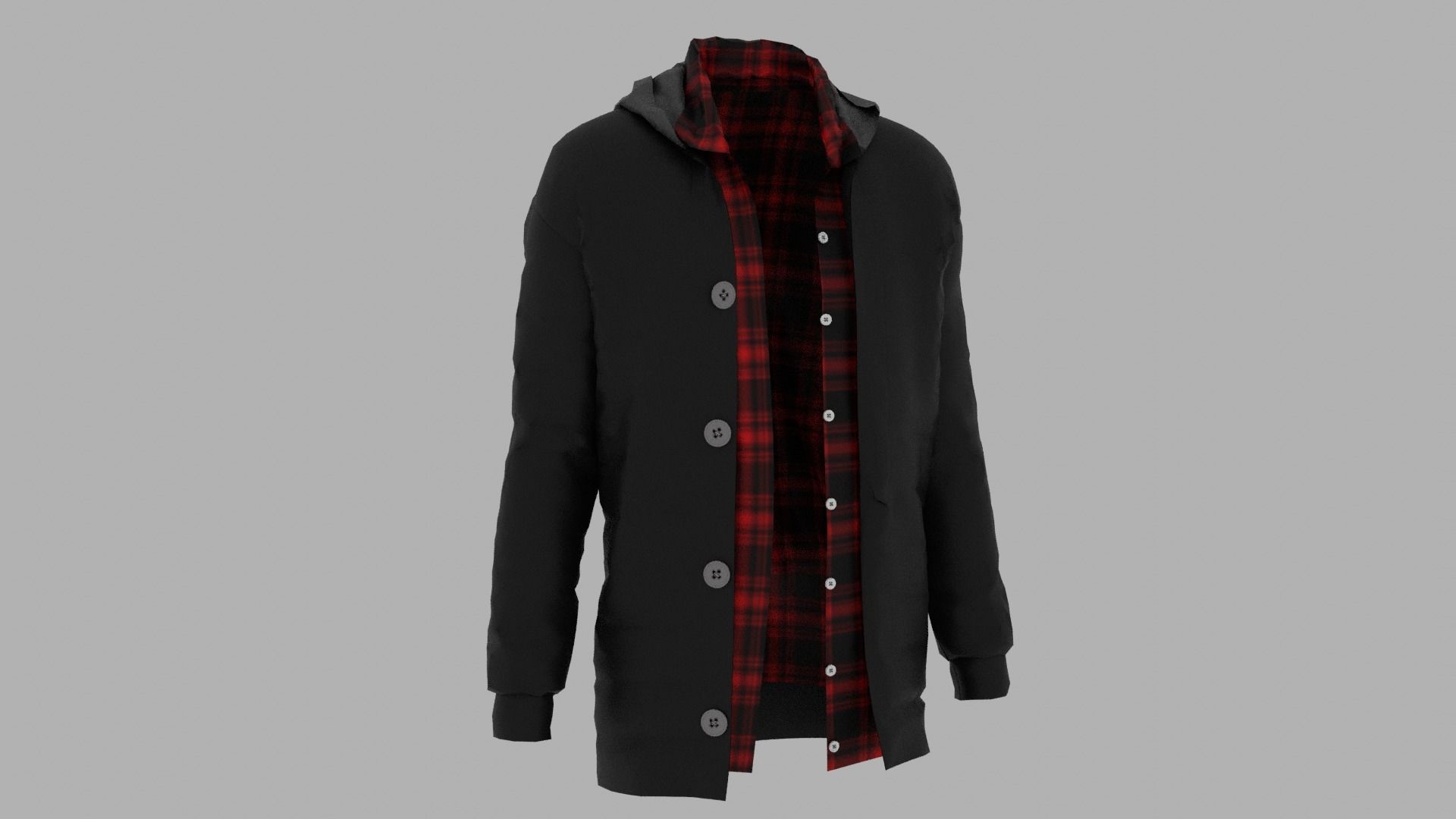 Jacket coat with plaid Low-poly 3D model_3