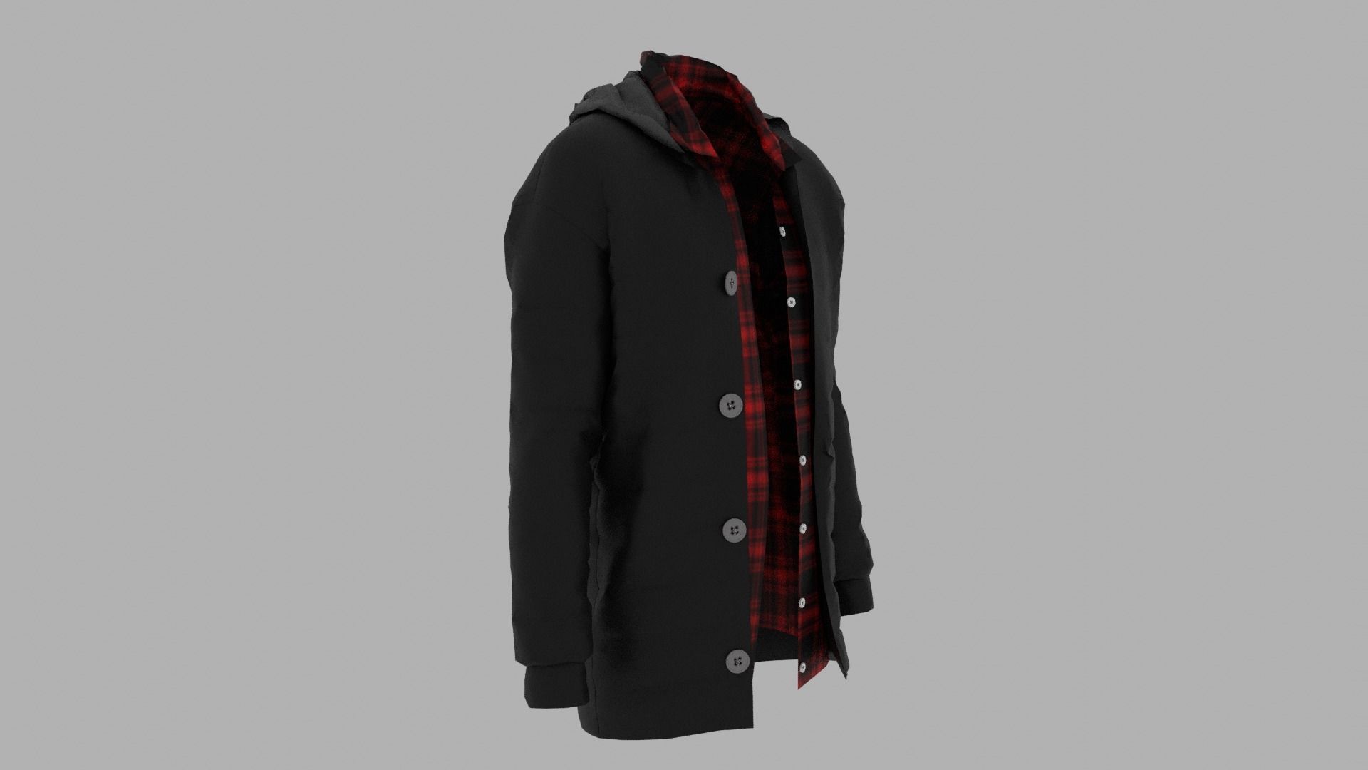 Jacket coat with plaid Low-poly 3D model_2