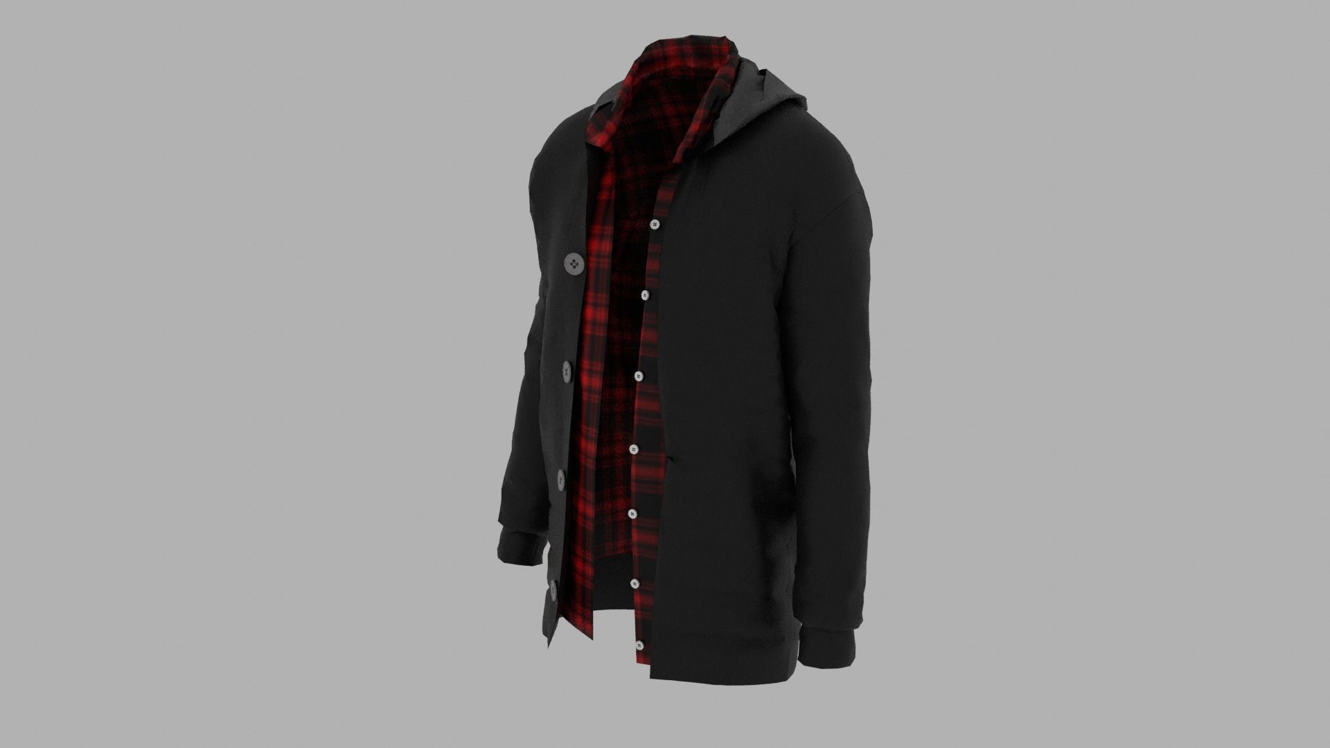 Jacket coat with plaid Low-poly 3D model_1
