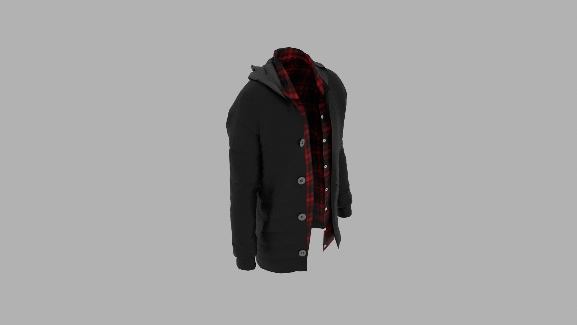 Jacket coat with plaid Low-poly 3D model_5