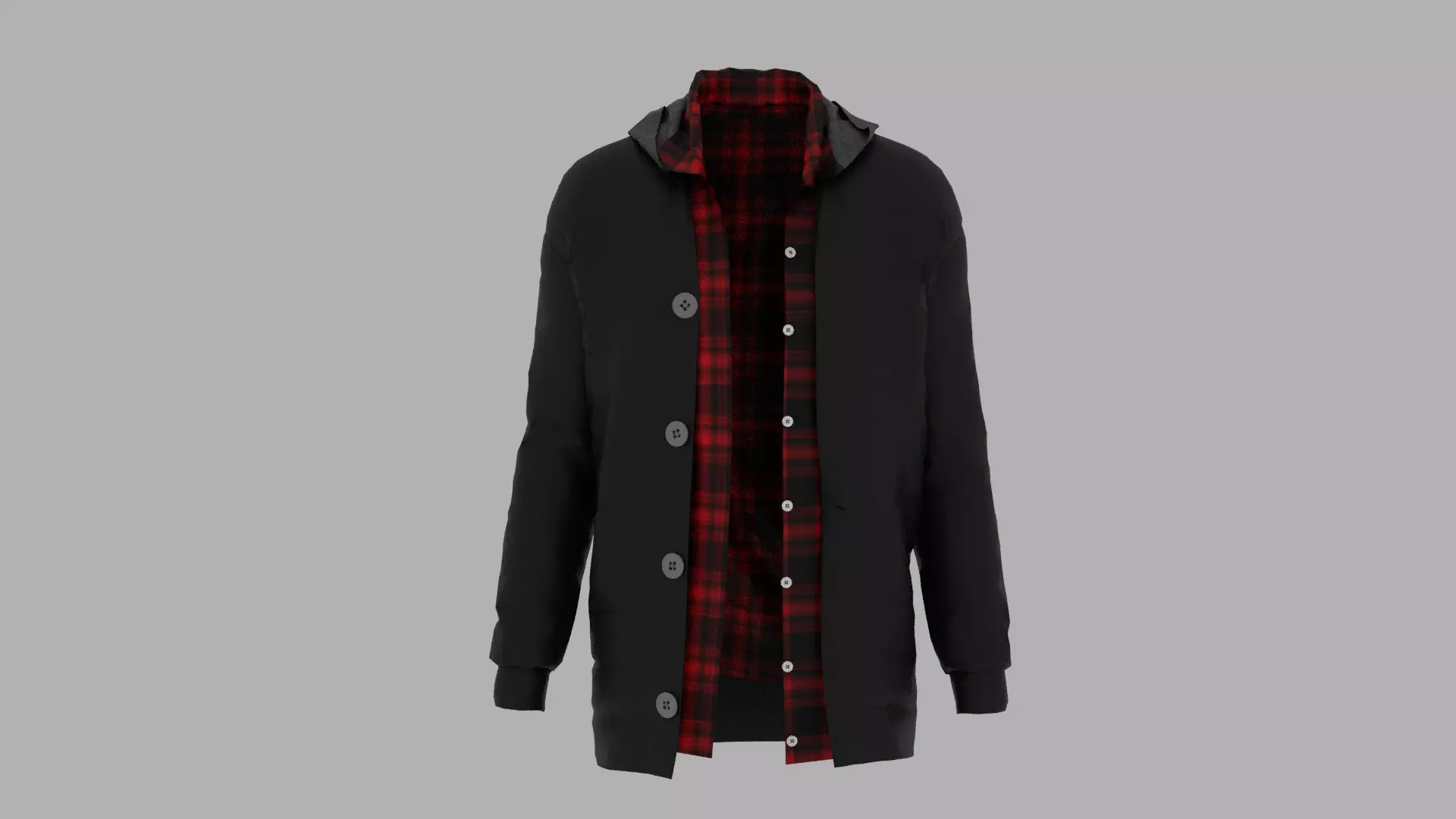 Jacket coat with plaid Low-poly 3D model_0