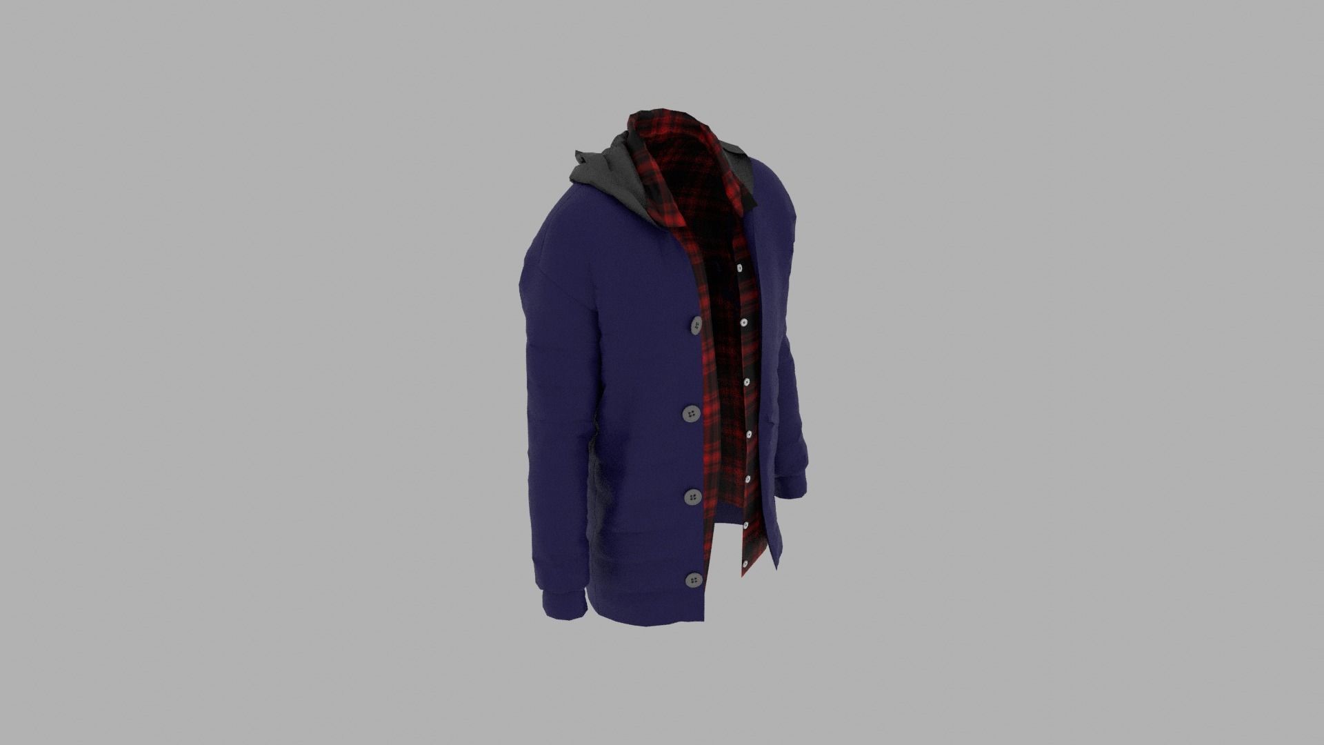 Jacket with hood Low-poly 3D model_5