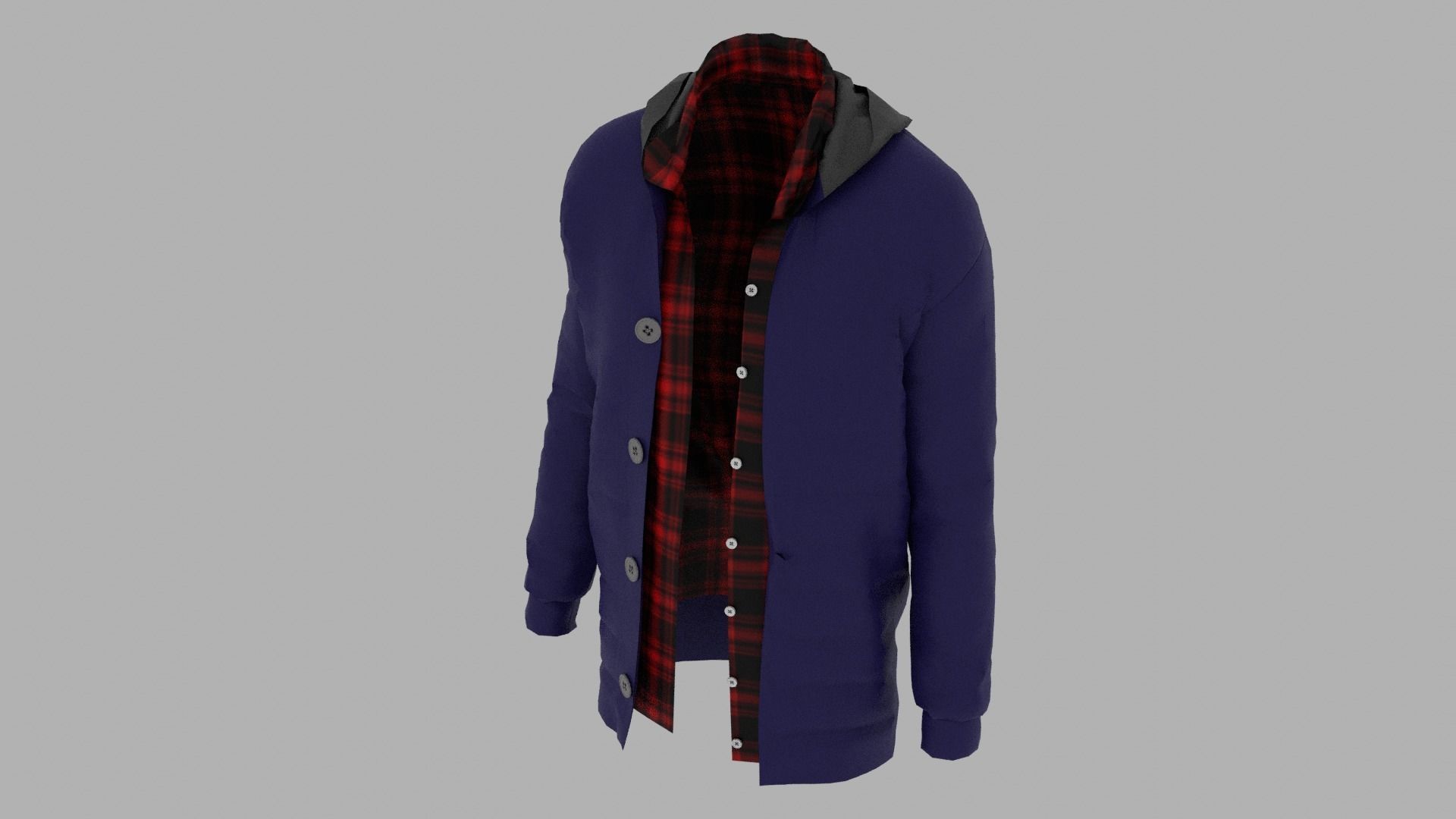 Jacket with hood Low-poly 3D model_4