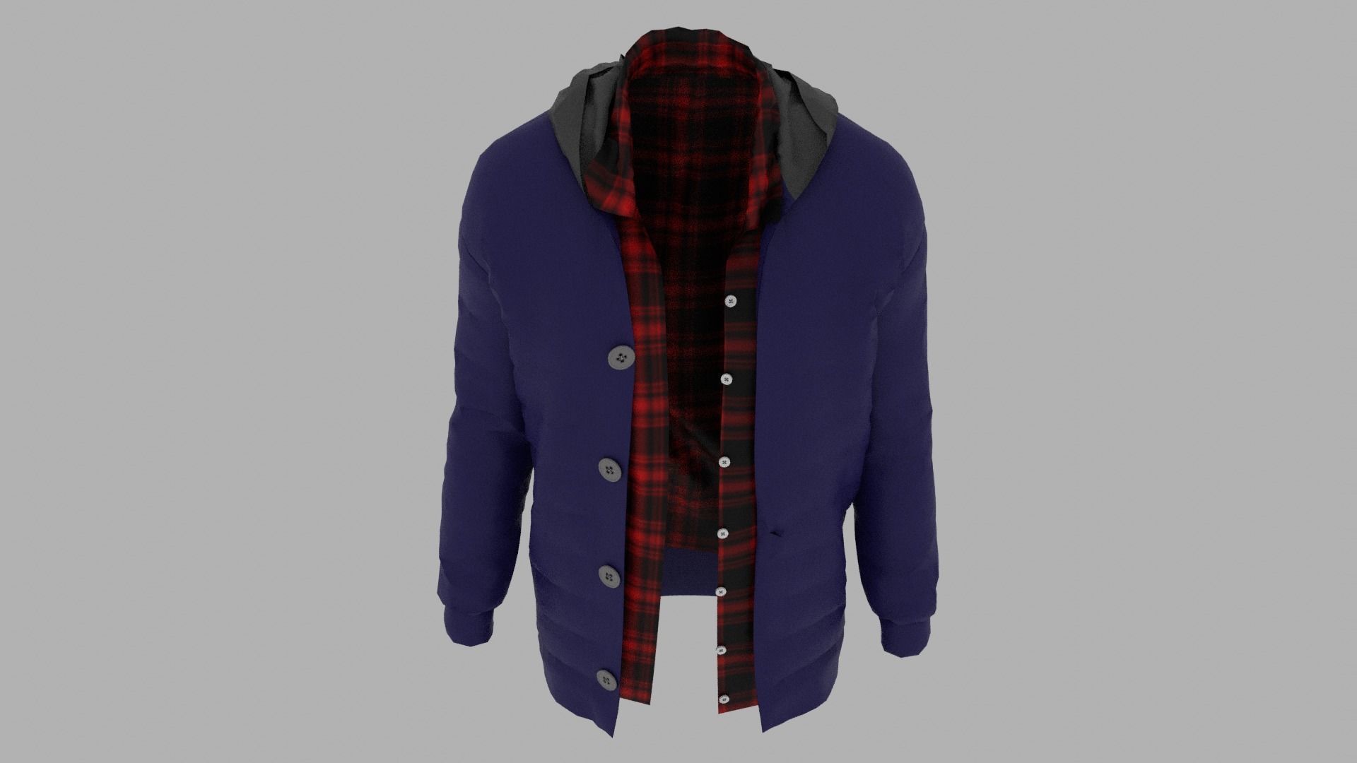 Jacket with hood Low-poly 3D model_6