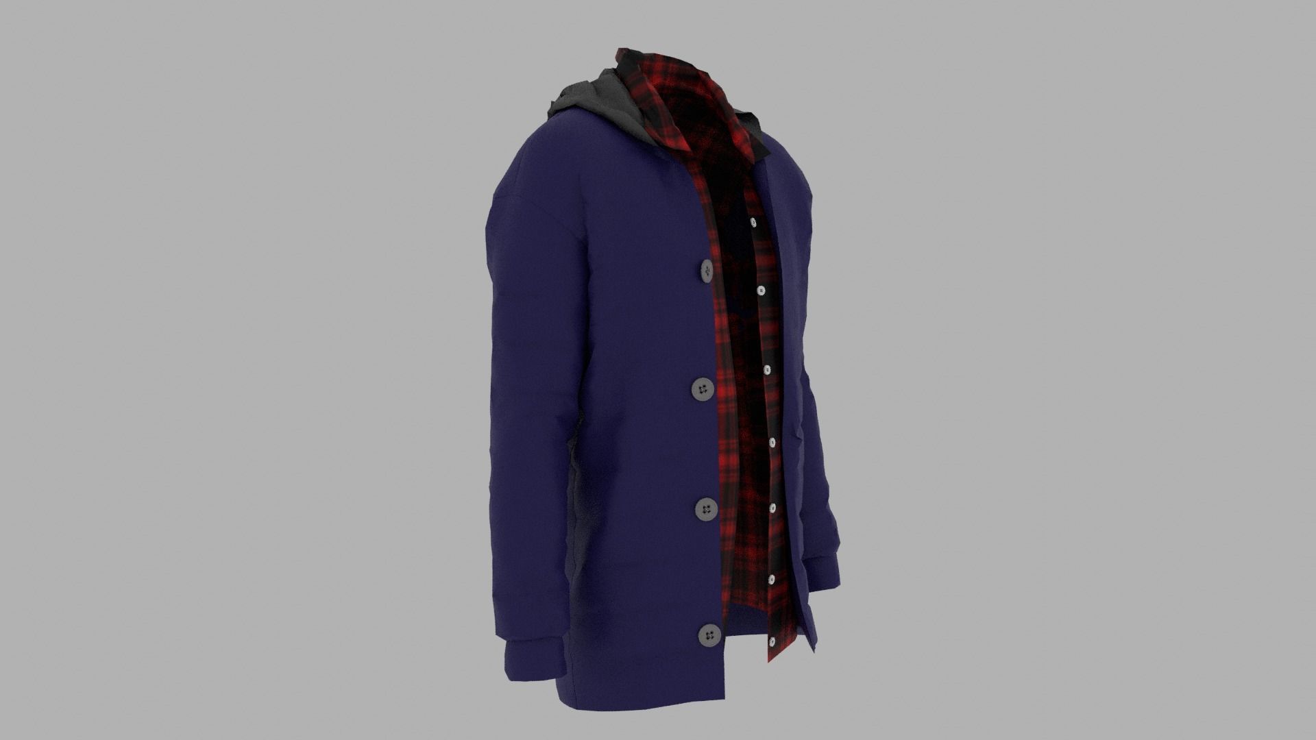 Jacket with hood Low-poly 3D model_2