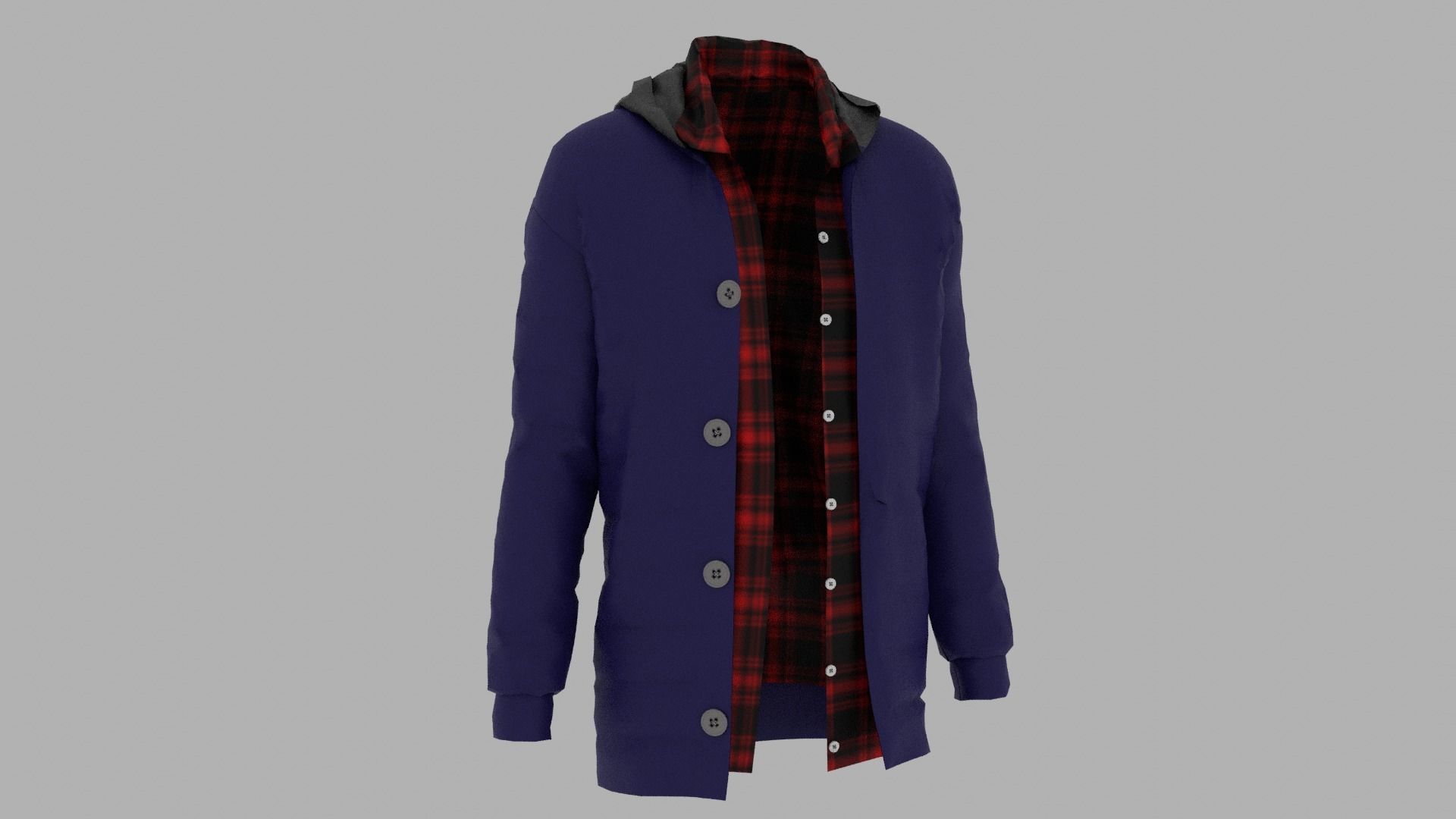 Jacket with hood Low-poly 3D model_3