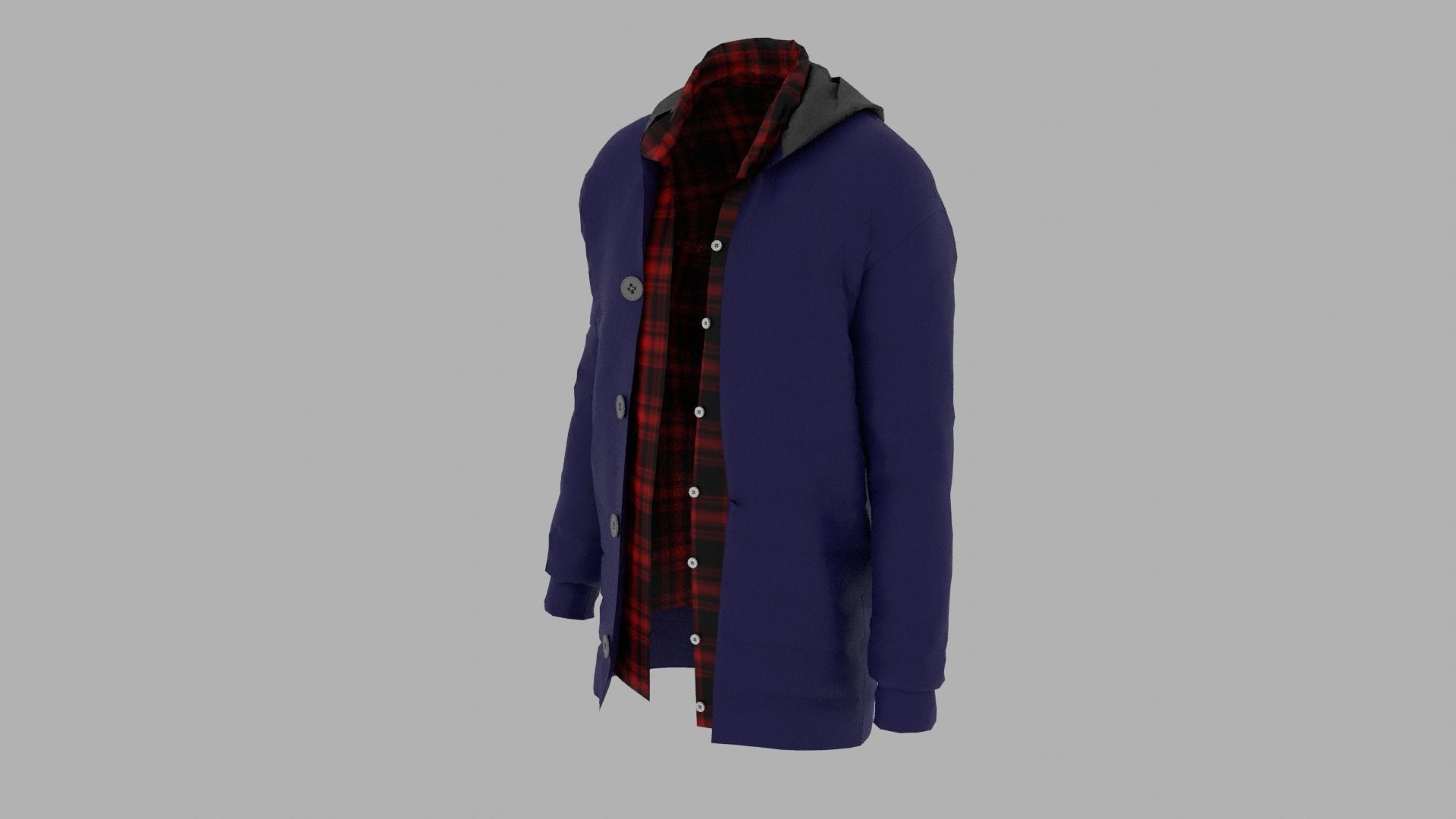 Jacket with hood Low-poly 3D model_1