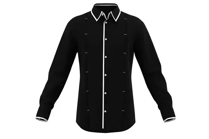 BLACK WITH WHITE PIPING PATTERNED SHIRT FOR MEN 