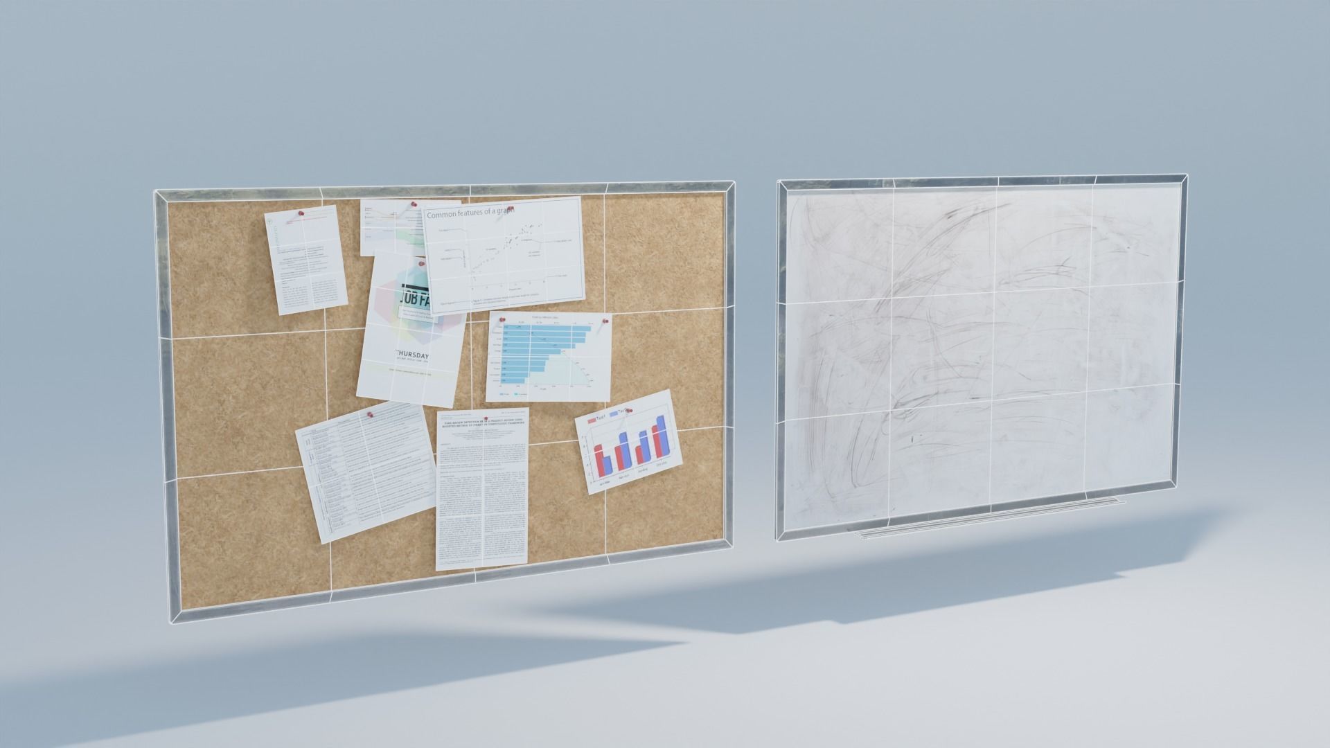 White board and Tack board  Low-poly 3D model_1