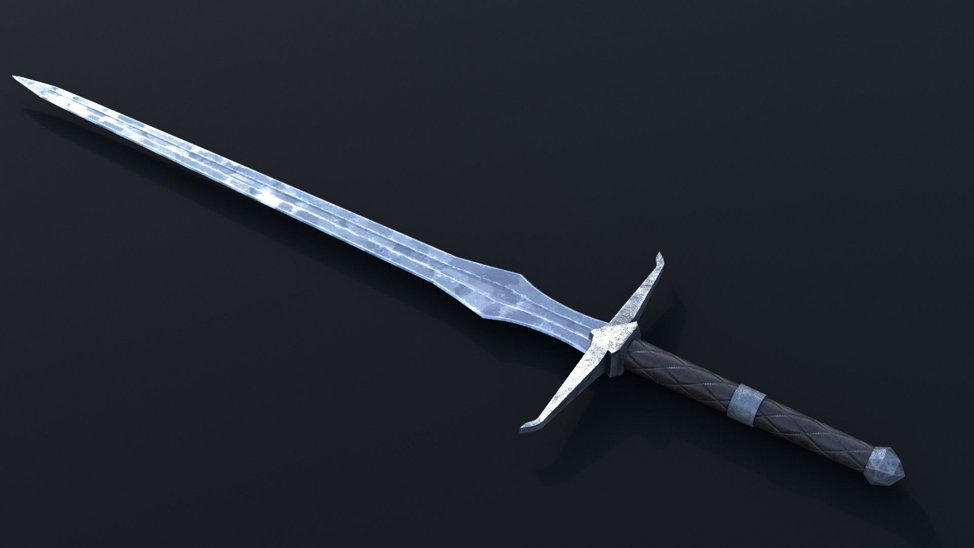 LowPoly Medieval TwoHanded Sword GameReady Weapon Low-poly 3D model_4