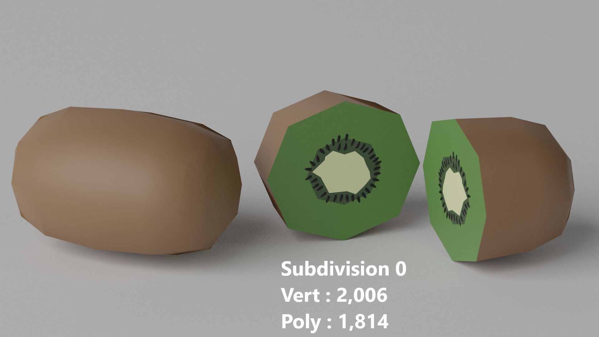 Cartoon Kiwi Fruit and Slice Low-poly 3D model_5