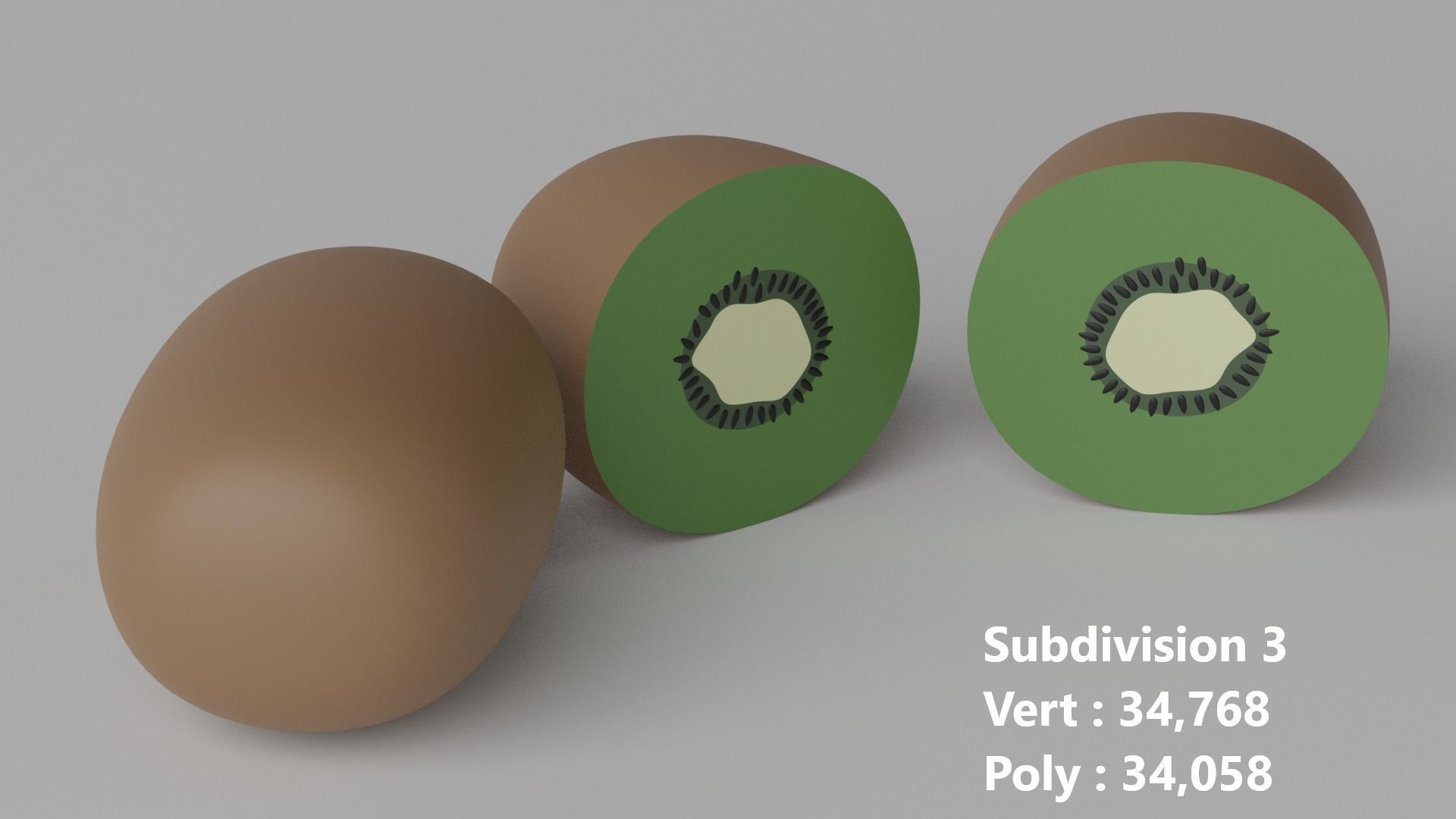 Cartoon Kiwi Fruit and Slice Low-poly 3D model_3