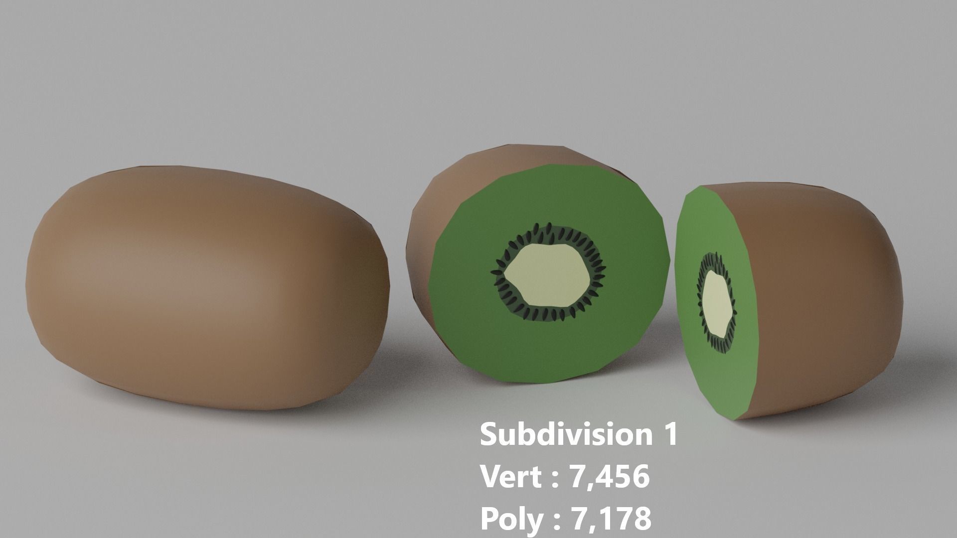 Cartoon Kiwi Fruit and Slice Low-poly 3D model_4