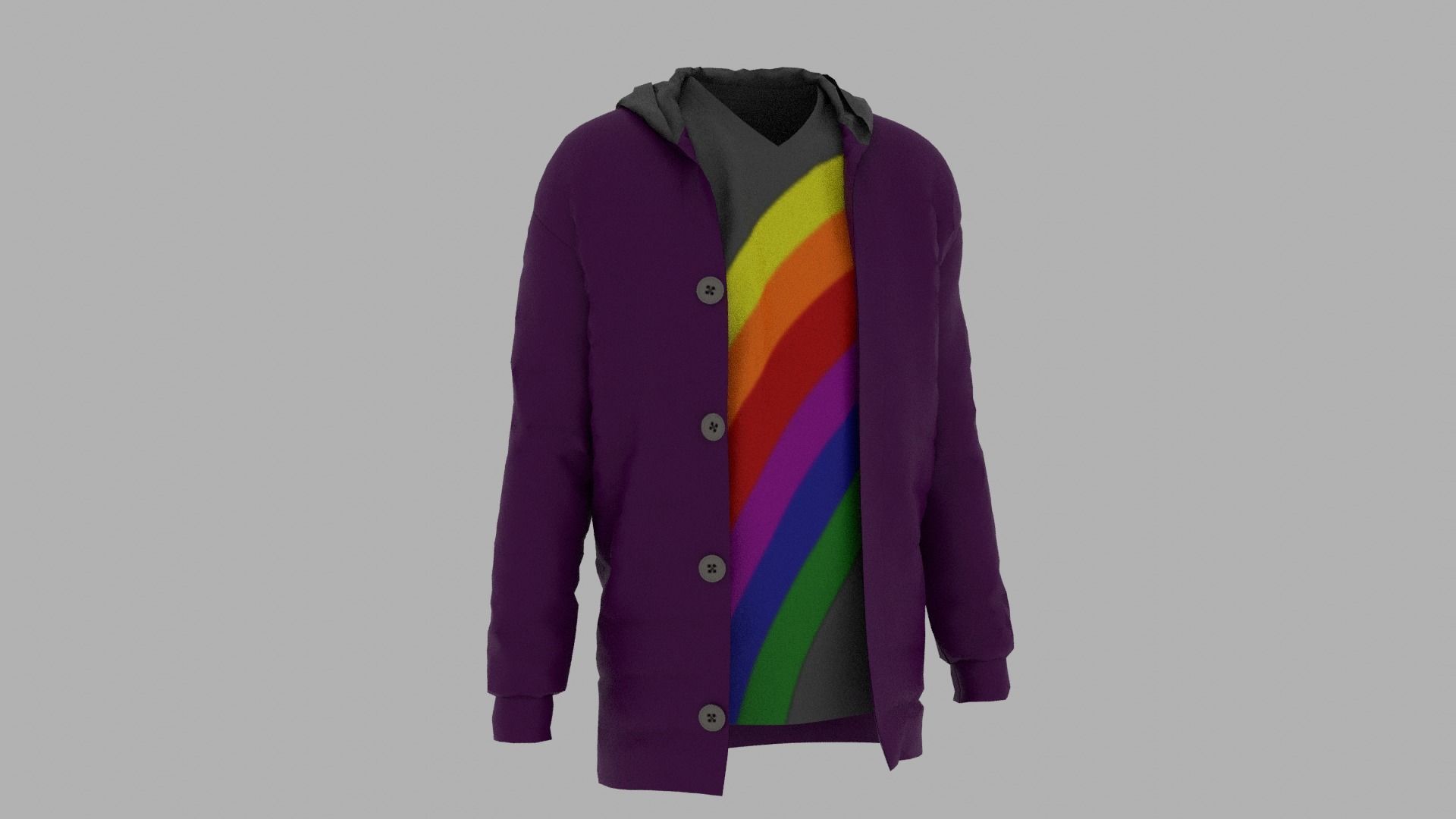 Jacket with rainbow hoodie Low-poly 3D model_3
