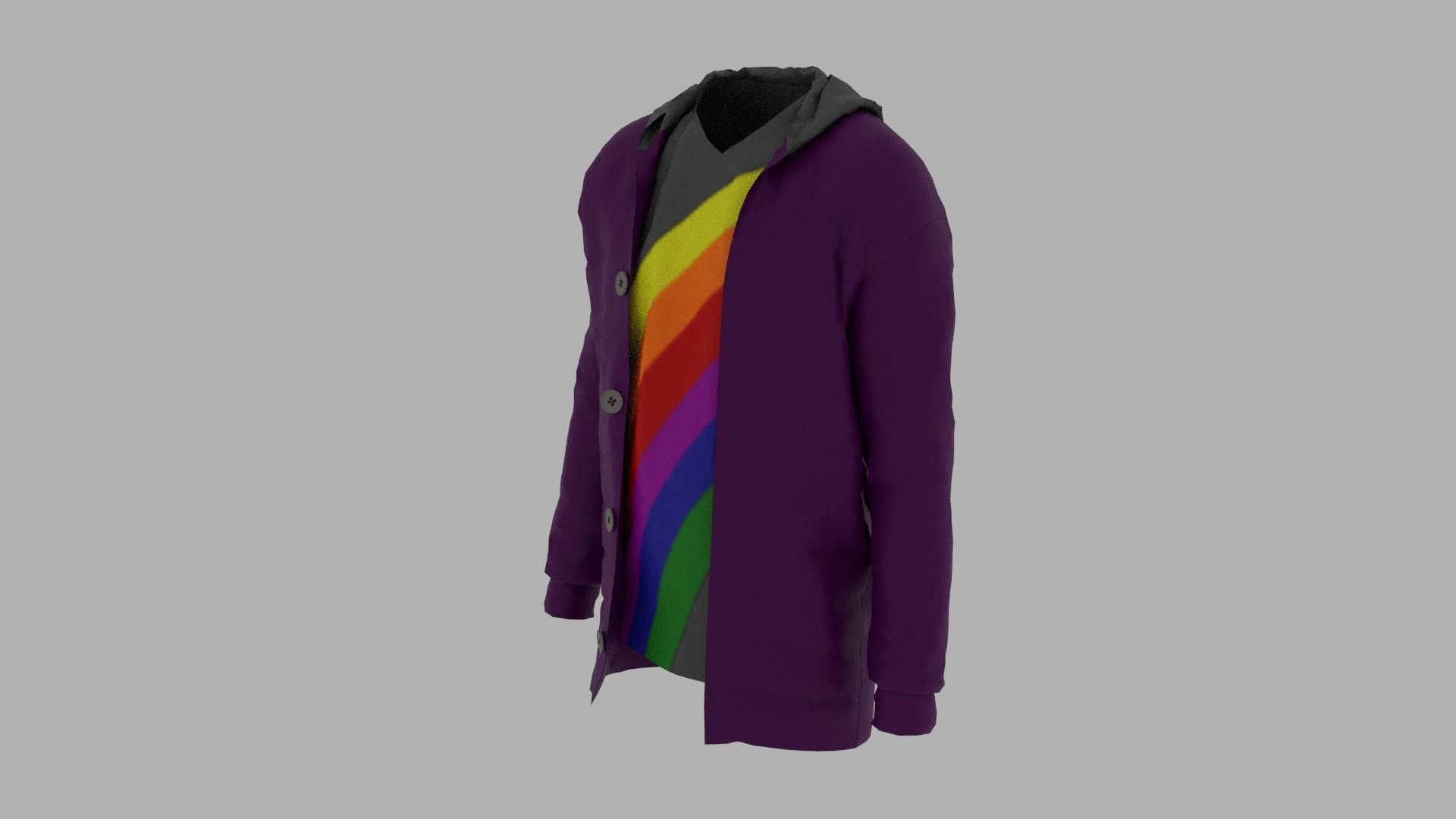 Jacket with rainbow hoodie Low-poly 3D model_1