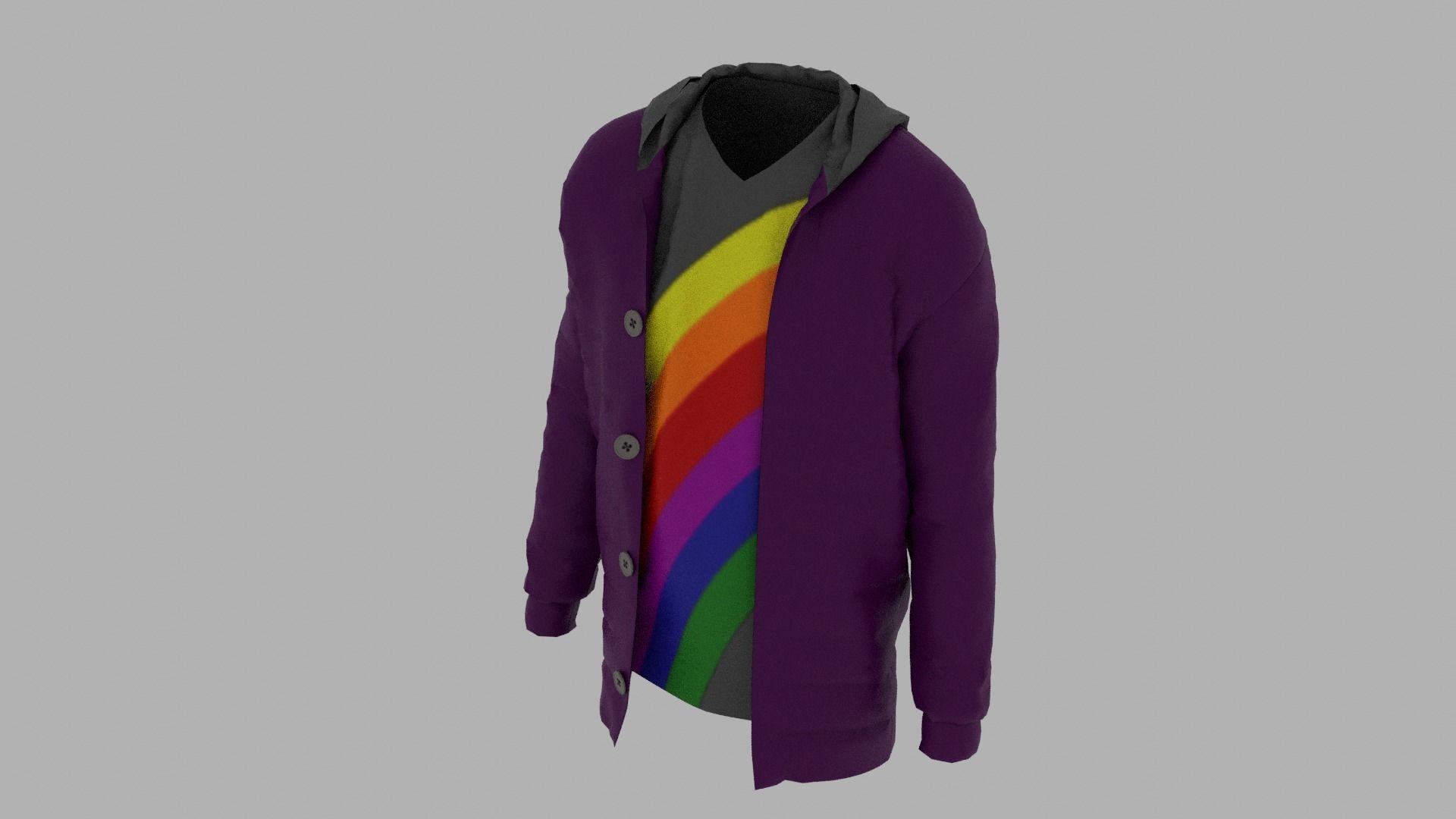 Jacket with rainbow hoodie Low-poly 3D model_4