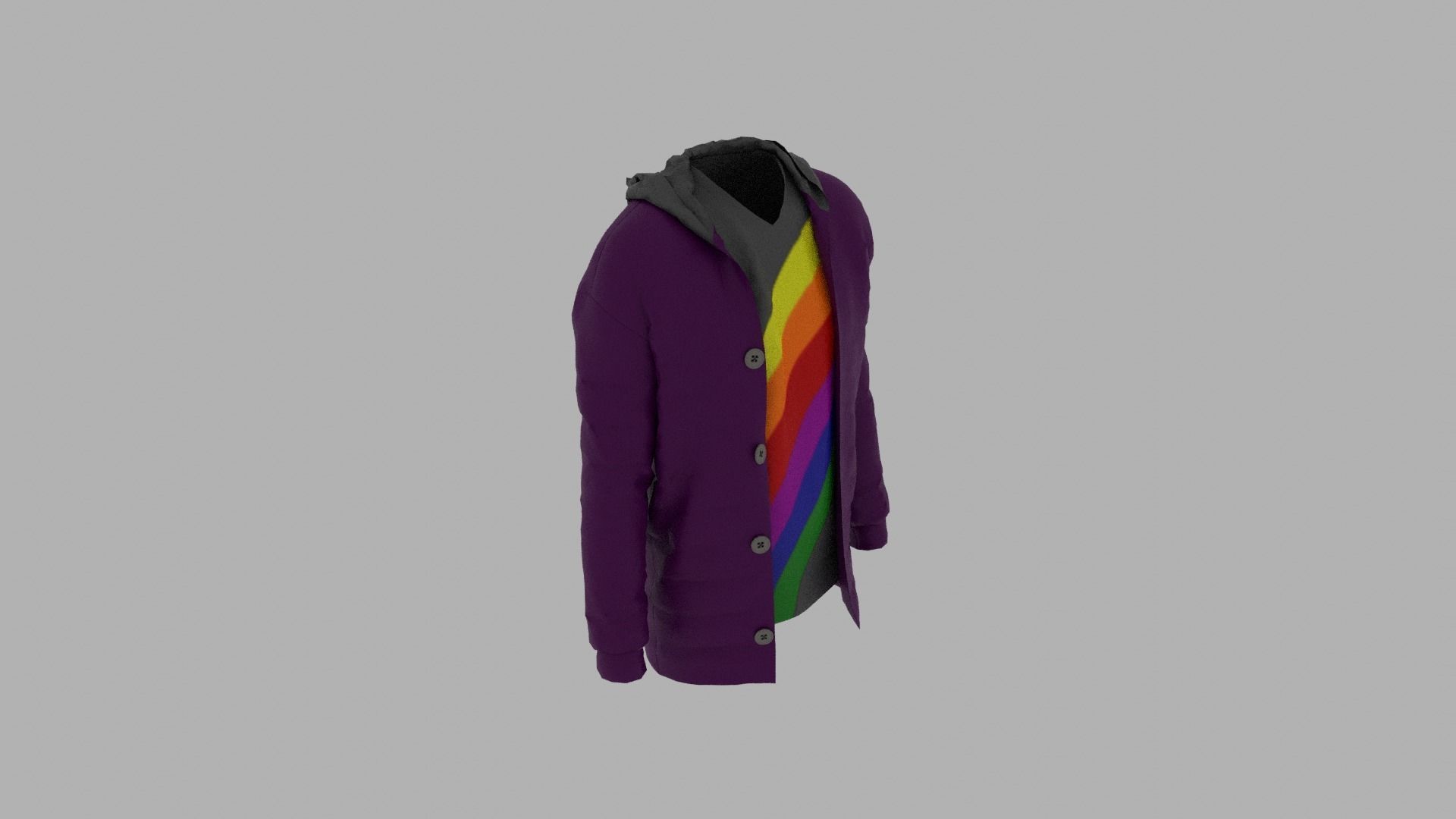 Jacket with rainbow hoodie Low-poly 3D model_5