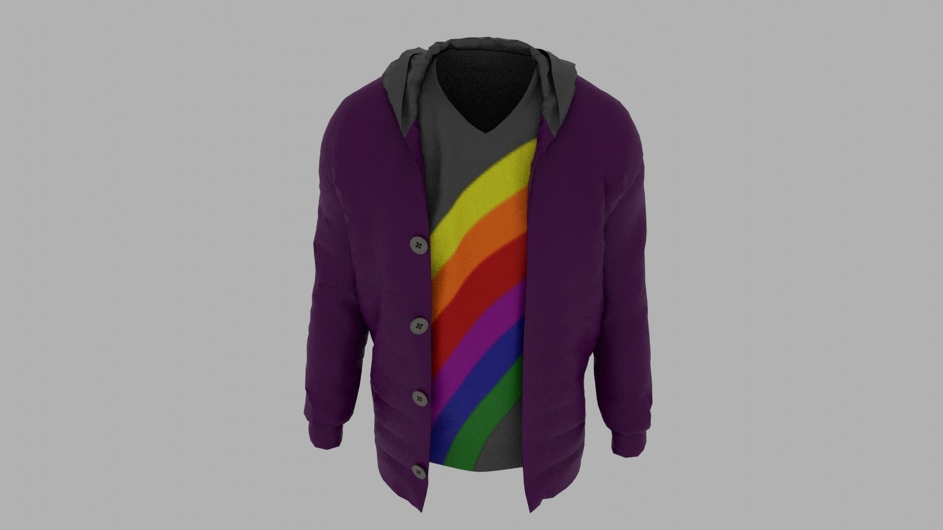 Jacket with rainbow hoodie Low-poly 3D model_6