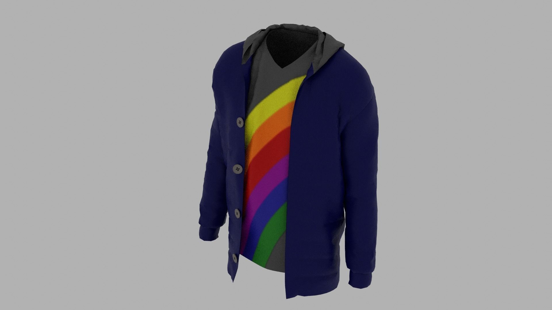 Jacket with rainbow hoodie Low-poly 3D model_4