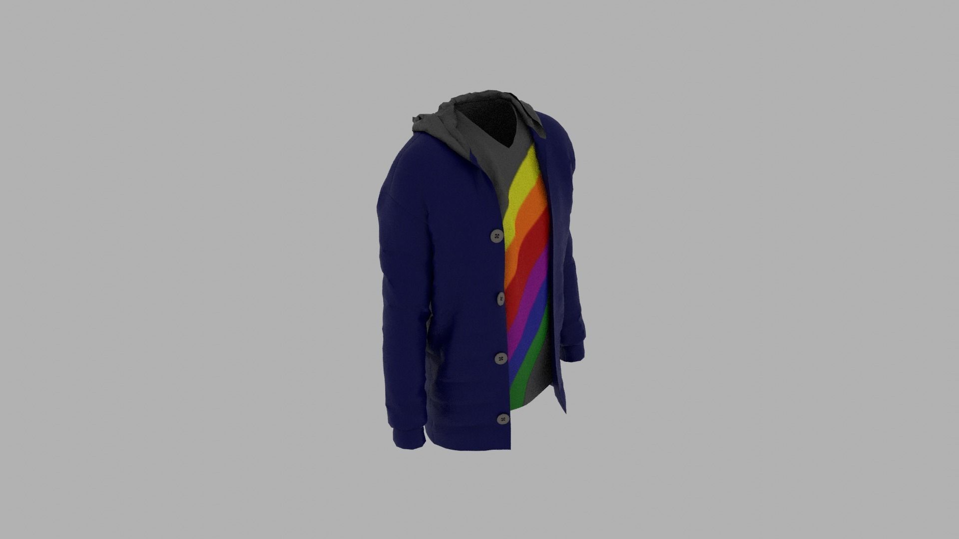Jacket with rainbow hoodie Low-poly 3D model_5