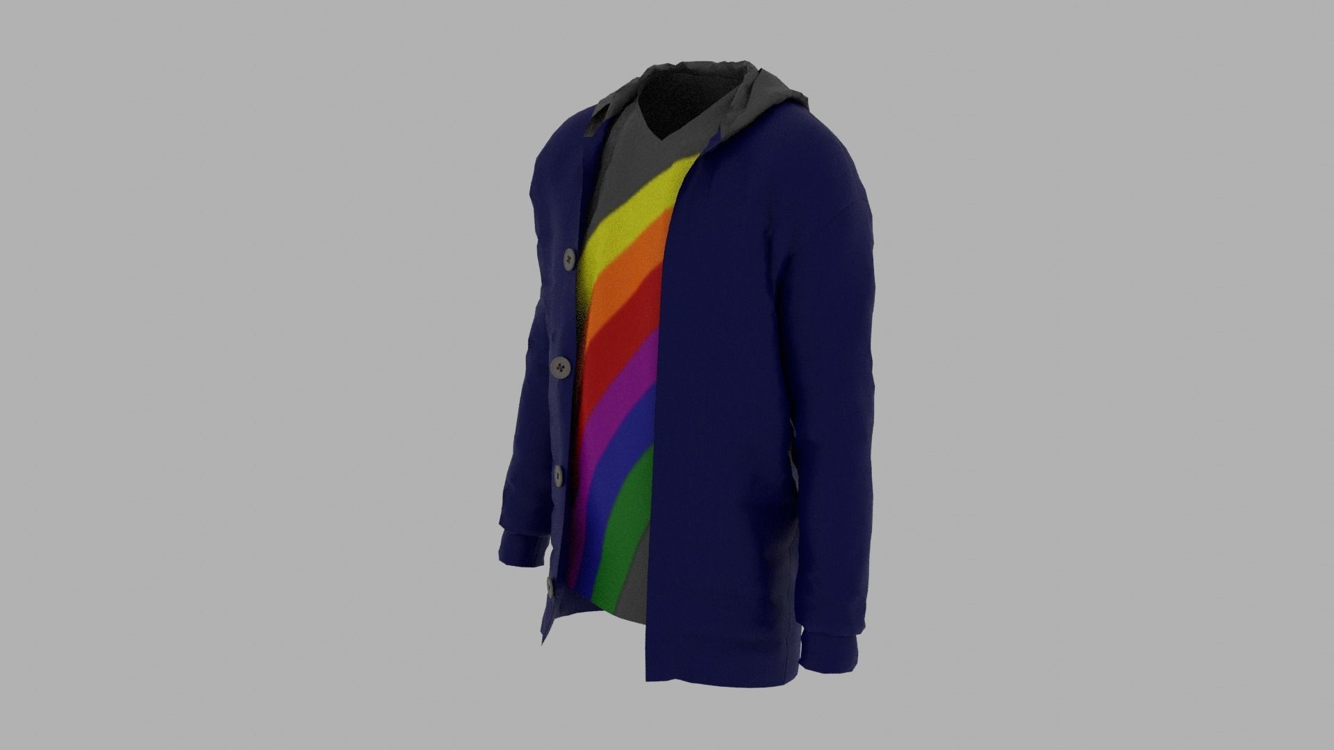Jacket with rainbow hoodie Low-poly 3D model_1