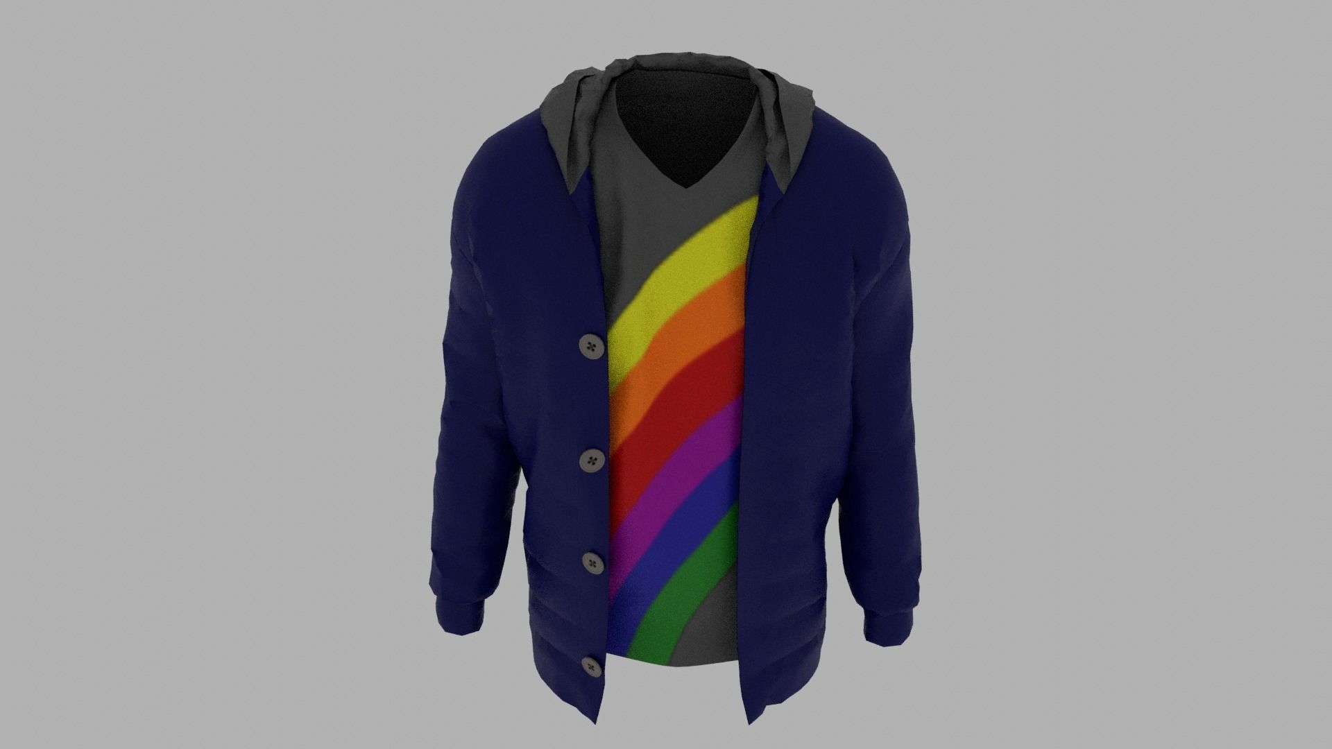 Jacket with rainbow hoodie Low-poly 3D model_6
