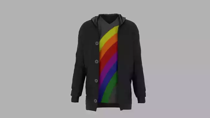 Jacket with rainbow stripes on sleeves