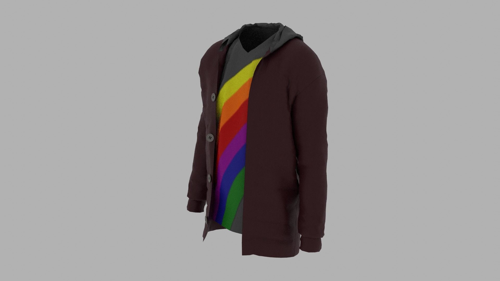 Jacket with rainbow hoodie Low-poly 3D model_1