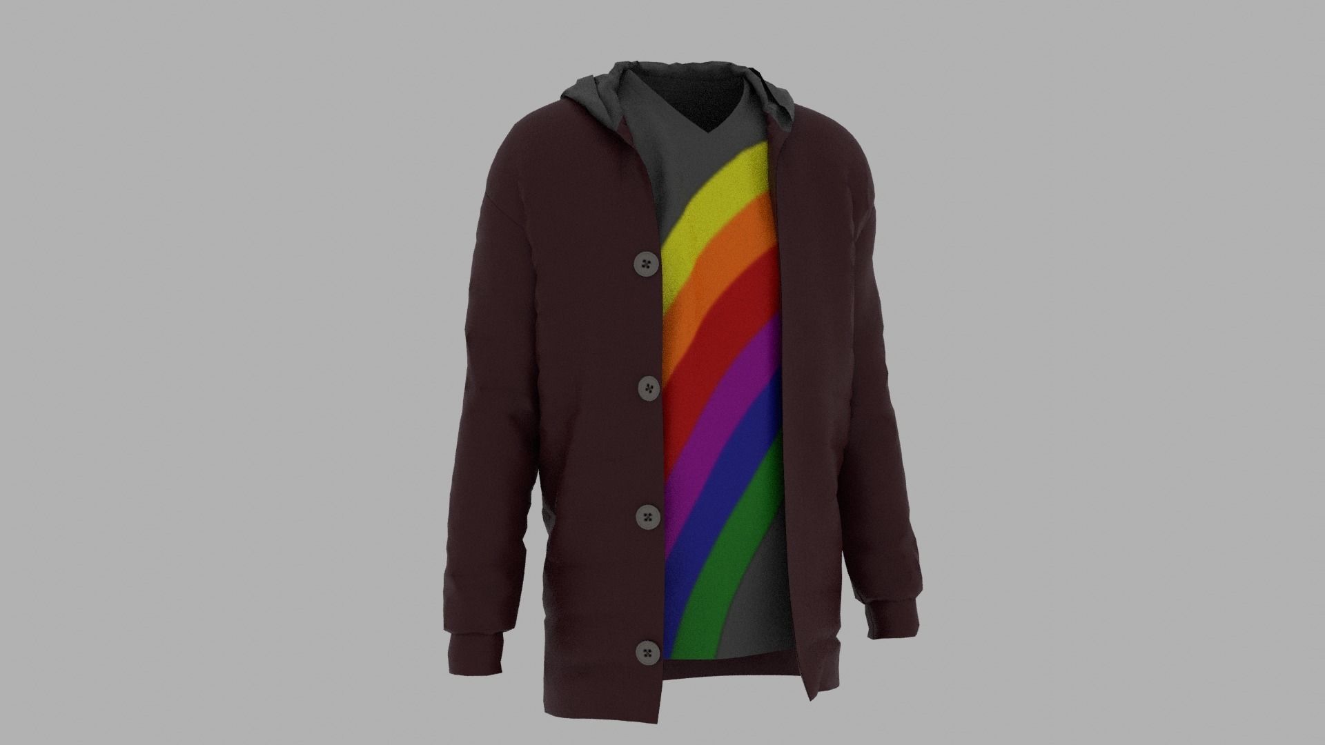 Jacket with rainbow hoodie Low-poly 3D model_3