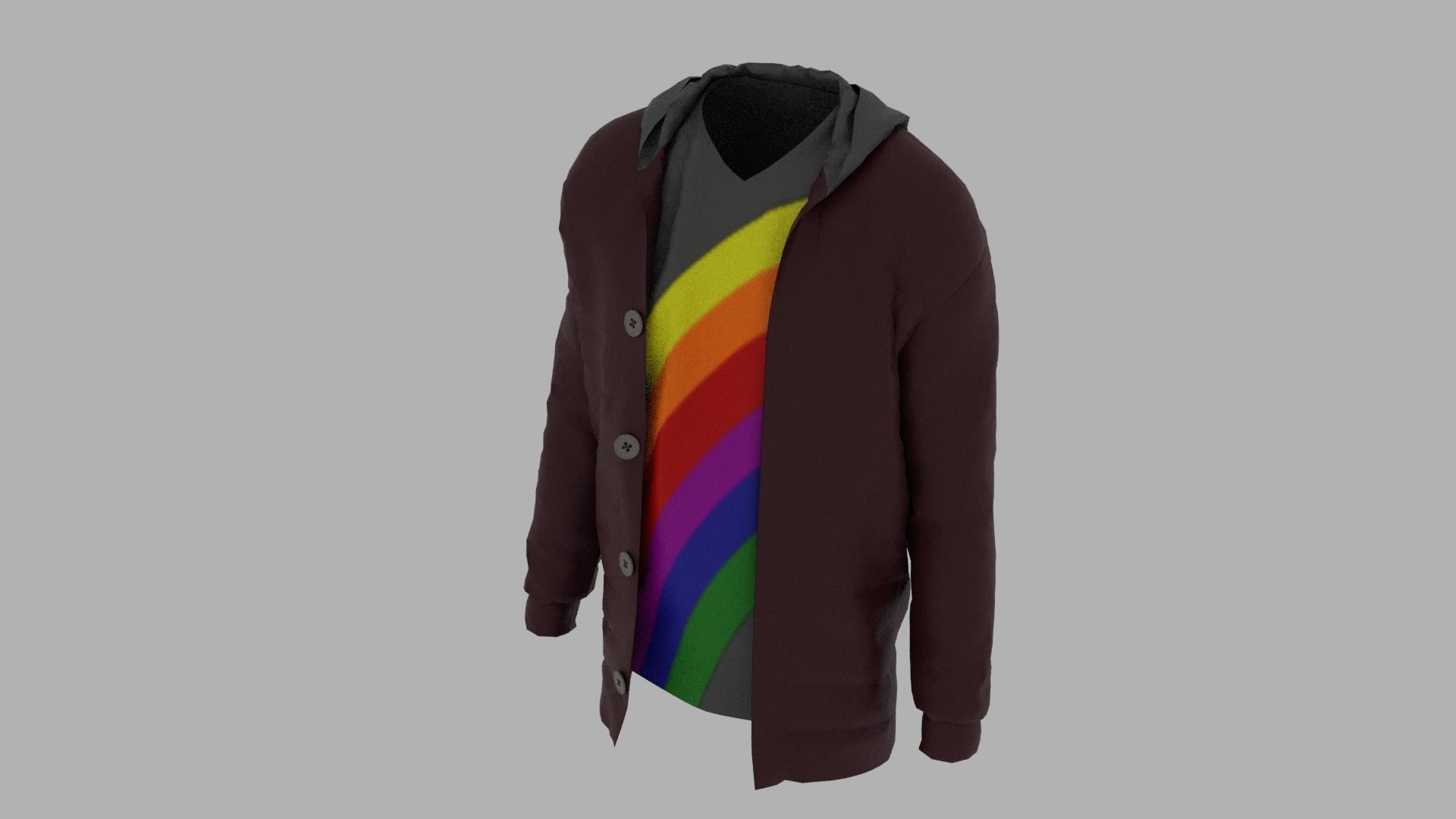 Jacket with rainbow hoodie Low-poly 3D model_4